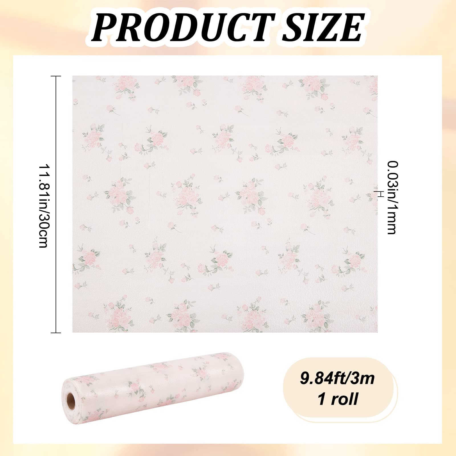 CREATCABIN Plastic Drawer Liners Shelf Cabinet Closet Cupboard Flower Wallpaper (Non-Adhesive) Waterproof Refrigerator Kitchen Protector Lining Wall Paper for Bedroom 30 x 300cm Pink Rose
