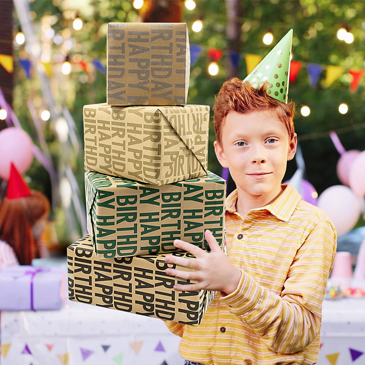 Inpakpapier 8 rolletjes verjaardag kinderen feest cadeaupapier
