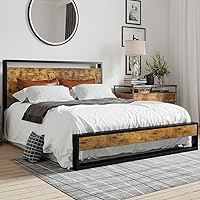 Vista 10 de SHA CERLIN Base de cama tamaño Queen con cabecera de madera, plataforma de soporte de listones de metal resistente, no necesita somier, negro moderno