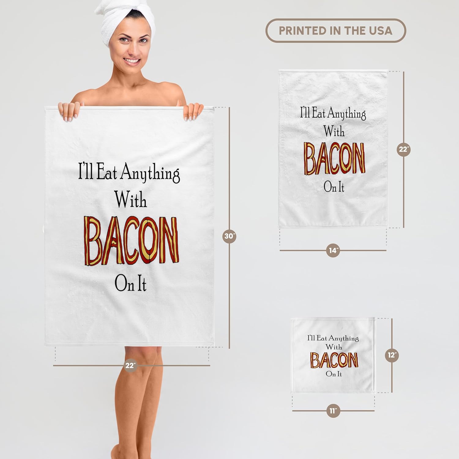 3dRose Ill Eat Anything with Bacon On It 22x30 Bath Hand Pool Towel
