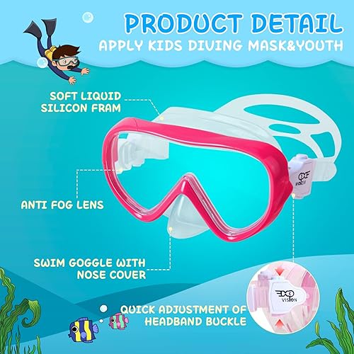 Miniatura 4 de Máscara de natación para niños, máscara de buceo de esnórquel de 180, gafas de natación antivaho para niños con cubierta para la nariz, gafas de