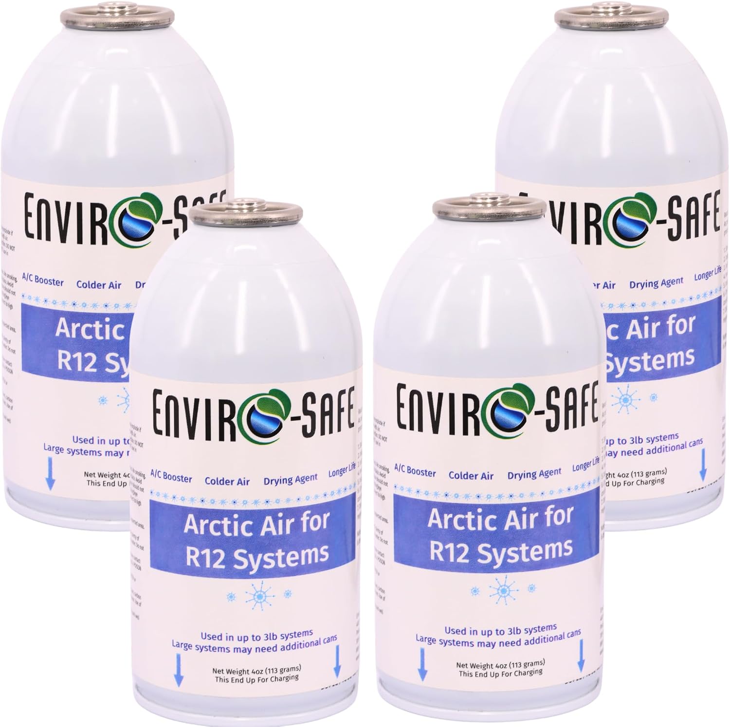 ENVIRO-SAFE Arctic Air for R12 Systems, Piercing Style Top, A/C Support + Moisture Remover, 4 Cans (Cans Only)