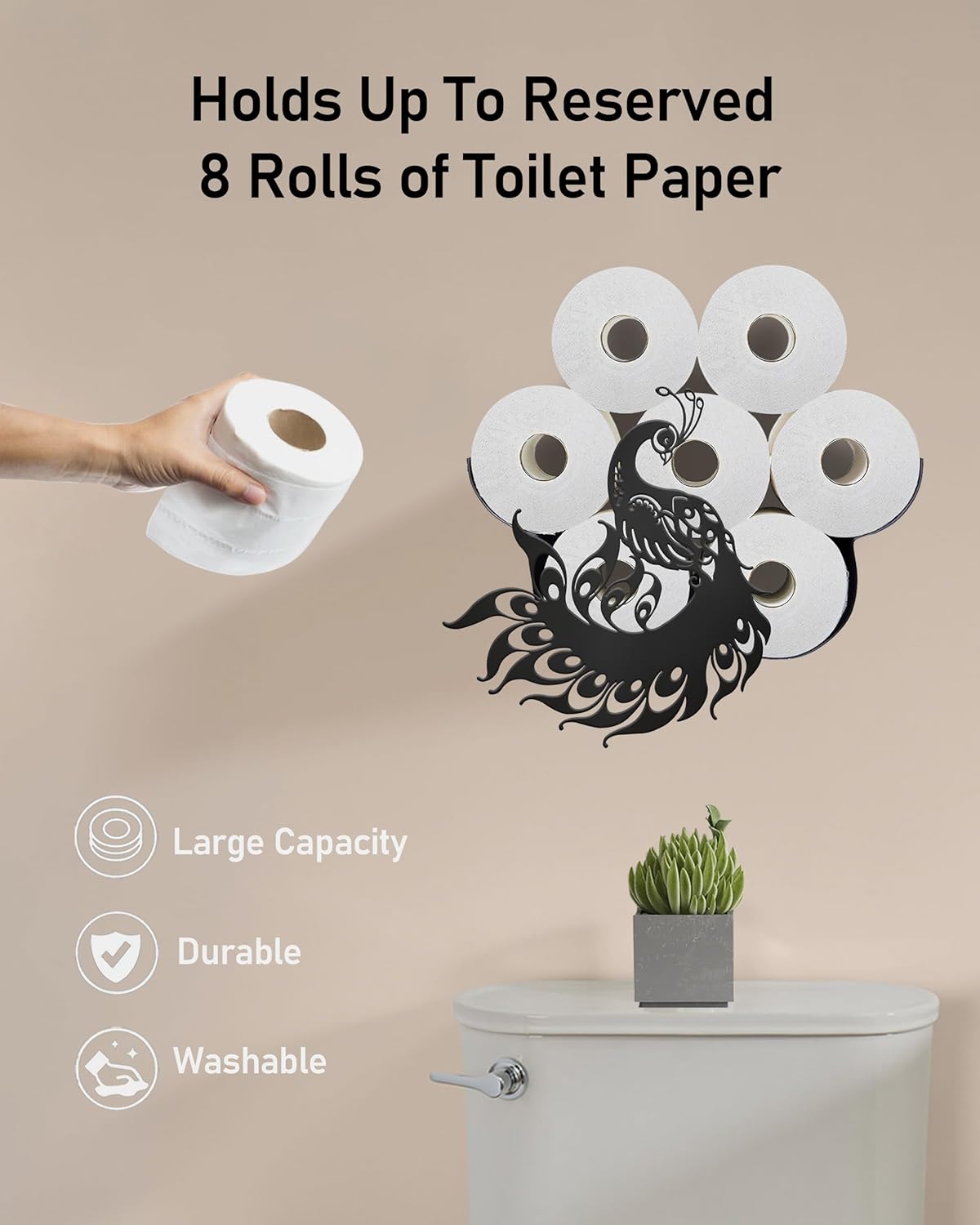 Peacock Toilet Paper Holder for Extra 8 Rolls, Funny Decorative Toilet Paper Storage Wall Mounted, Farmhouse Bathroom Animal Decor Accessories Storage Cabinet