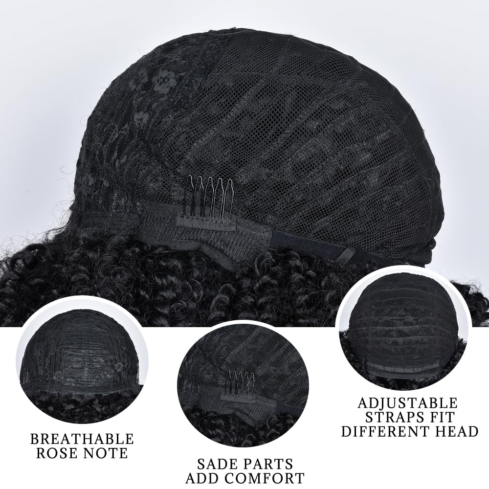 Parrucca afro in fibra sintetica per donne nere, bomba riccia da 18 pollici, Glueless, capelli lunghi Kinky ricci, taglia 22,5 pollici, nero