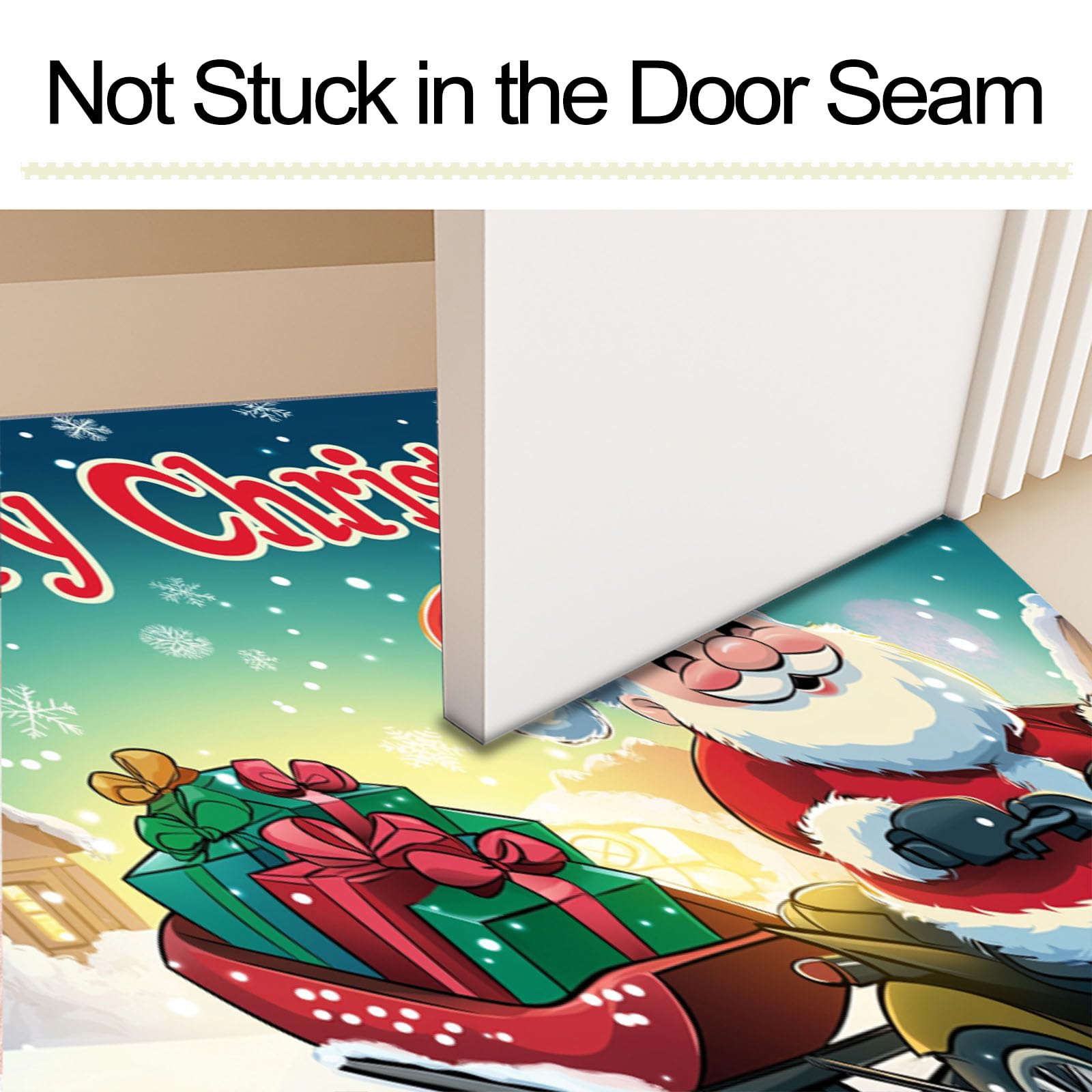 Fußmatte Weihnachten, Niedlicher Cartoon-Weihnachtsmann Teppich, Schmutzfangmatte Waschbar für Innen und Außen, rutschfest Weihnachts Fußmatte für Flur, Wohnzimmer, Badezimmer,90 x 150 cm