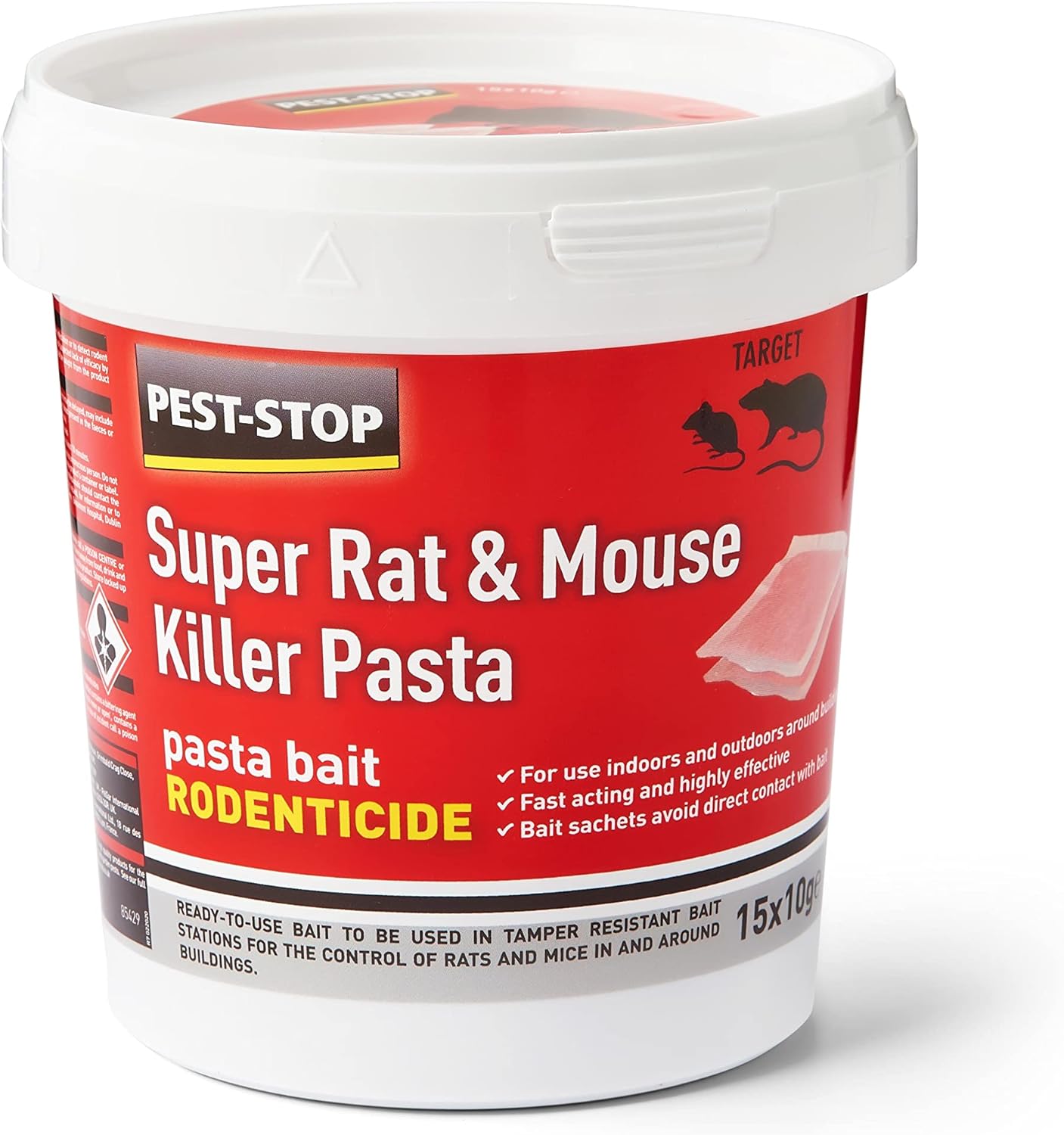 Pest-Stop Super Rat &amp; Mouse Killer Pasta Bait | Effective Bait for Mice and Rats | Rodent Control Solution for Home and garden | Suitable for Baiting stations 15 x 10g, Red