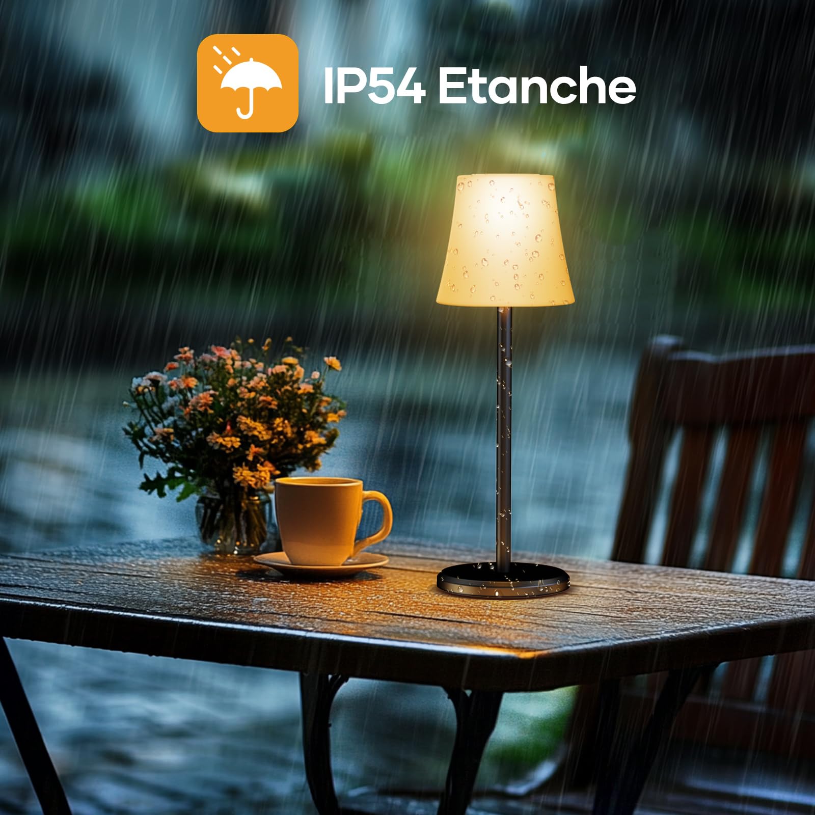 Suright Lot de 2 Lampe de Table Sans Fil Avec 3 Température de Couleur+RGB, Rechargeable Lampe de Chevet Luminosité Réglable, Contrôle Tactile IP54 Etanche pour Restaurant, Chambre, Camping, Café