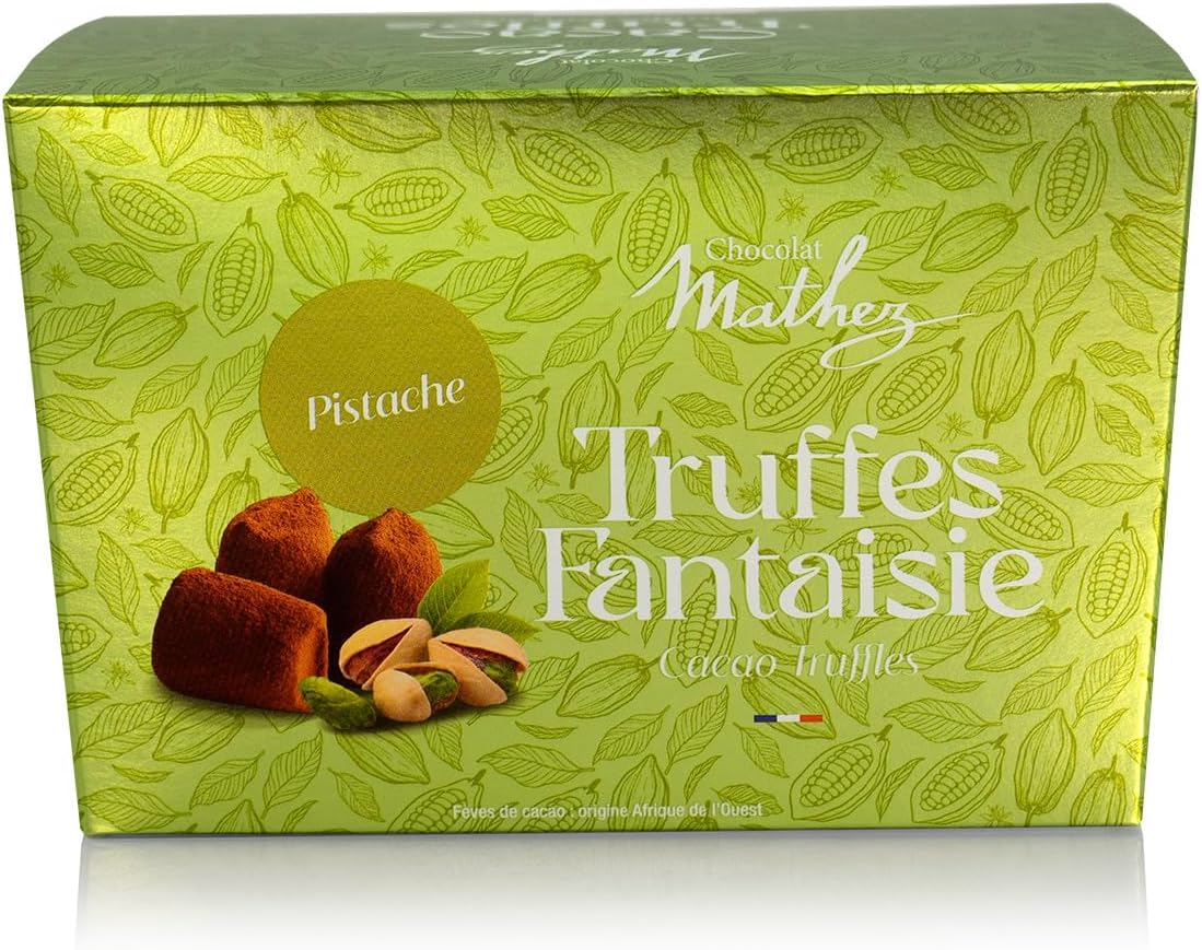 Mathez French Chocolate Truffles with Pistachio, 8.8oz Box