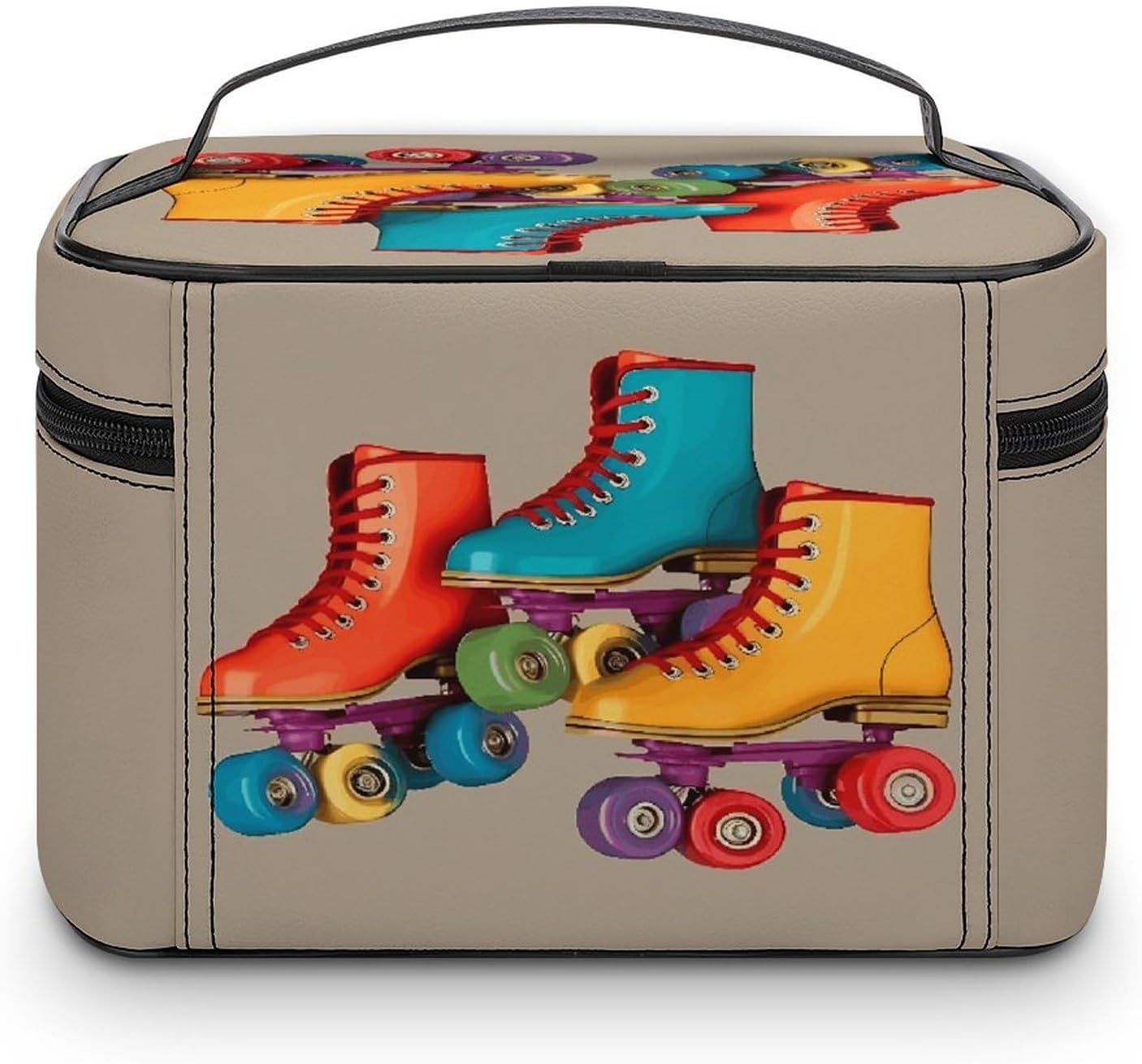 Retro Colorful Roller Skates Travel Toiletry Bag for Women Water-resistant Makeup Cosmetic Bag Bathroom Shower Bags with Double Zipper Versatile Travel Organizer Essentials for Shower image 3