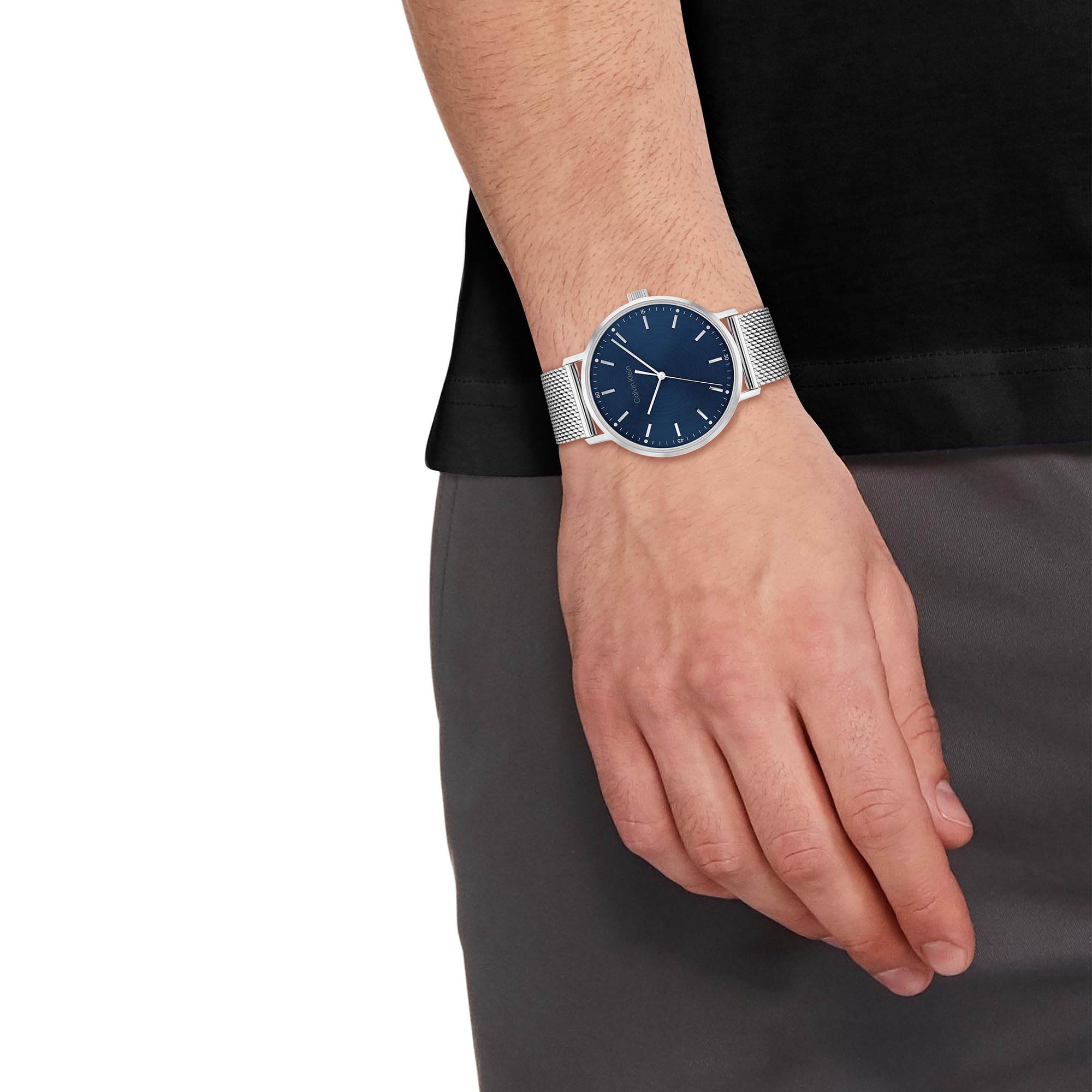 Calvin Klein Orologio Analogico al Quarzo per Uomo Collezione Modern Mesh con Cinturino in Pelle o Acciaio Inossidabile in Maglia o Maglie