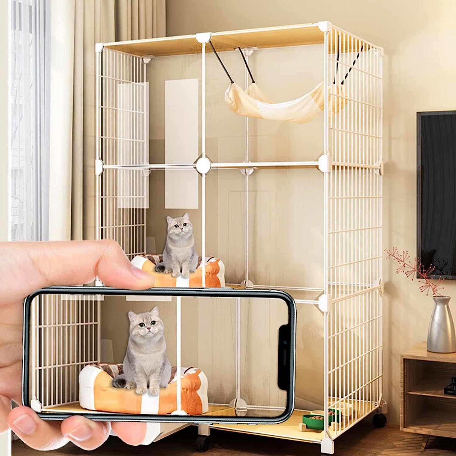 Indoor Cat Kennels & Cages, Detachable Metal Playpen for Small Animals, DIY Cat Enclosure, Spacious 107x47x72cm Safe Retreat for Indoor Cats