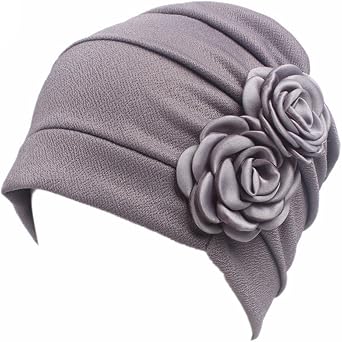 HONENNA Chemo Caps Headwear for Women Turbans Beanies Flowers Hats Headwrap for Cancer Patient Hair Loss Gray