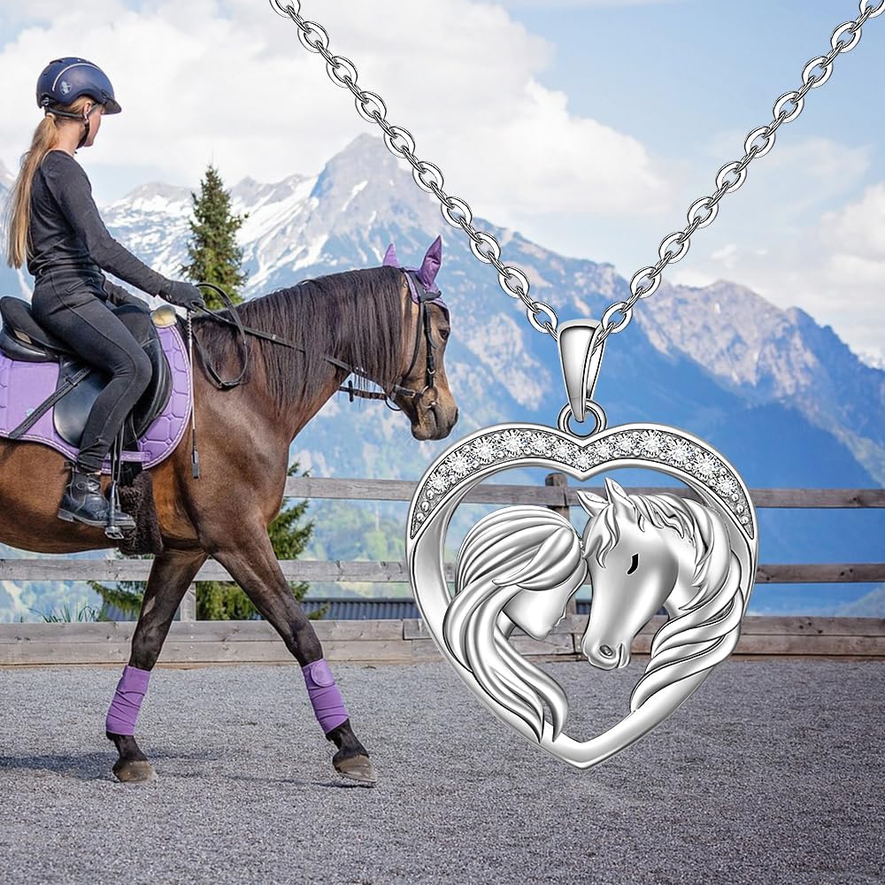 Fenthring Horse Necklace for Women 925 Sterling Silver Horse Pendant Necklace Heart Equestrian Mothers Day Lover Gifts - Image 4