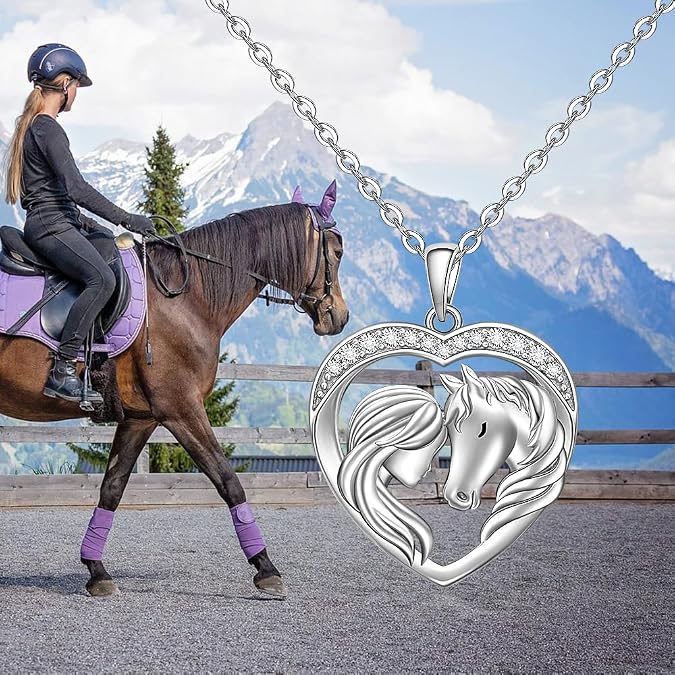 Fenthring Horse Necklaces for Women Sterling Silver Heart Animal Pendant