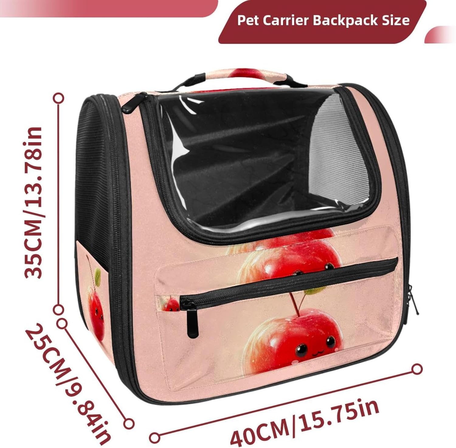Portable Travel pet Backpack Carrier Hamster Bag Small Dog cat Carrier Breathable Hang Bag, Cute Cherry Fruit