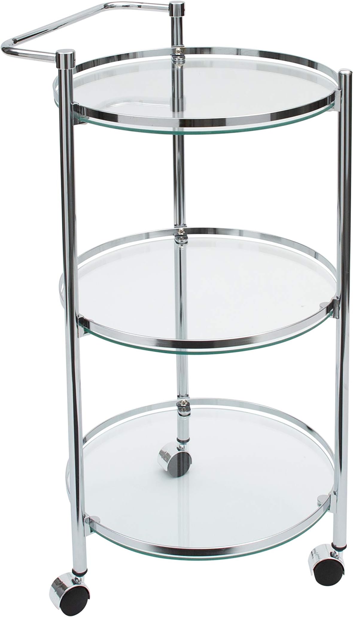 Organize It All Rolling 3 Tier Glass Circular Serving Cart, Silver (Model: 62943W)
