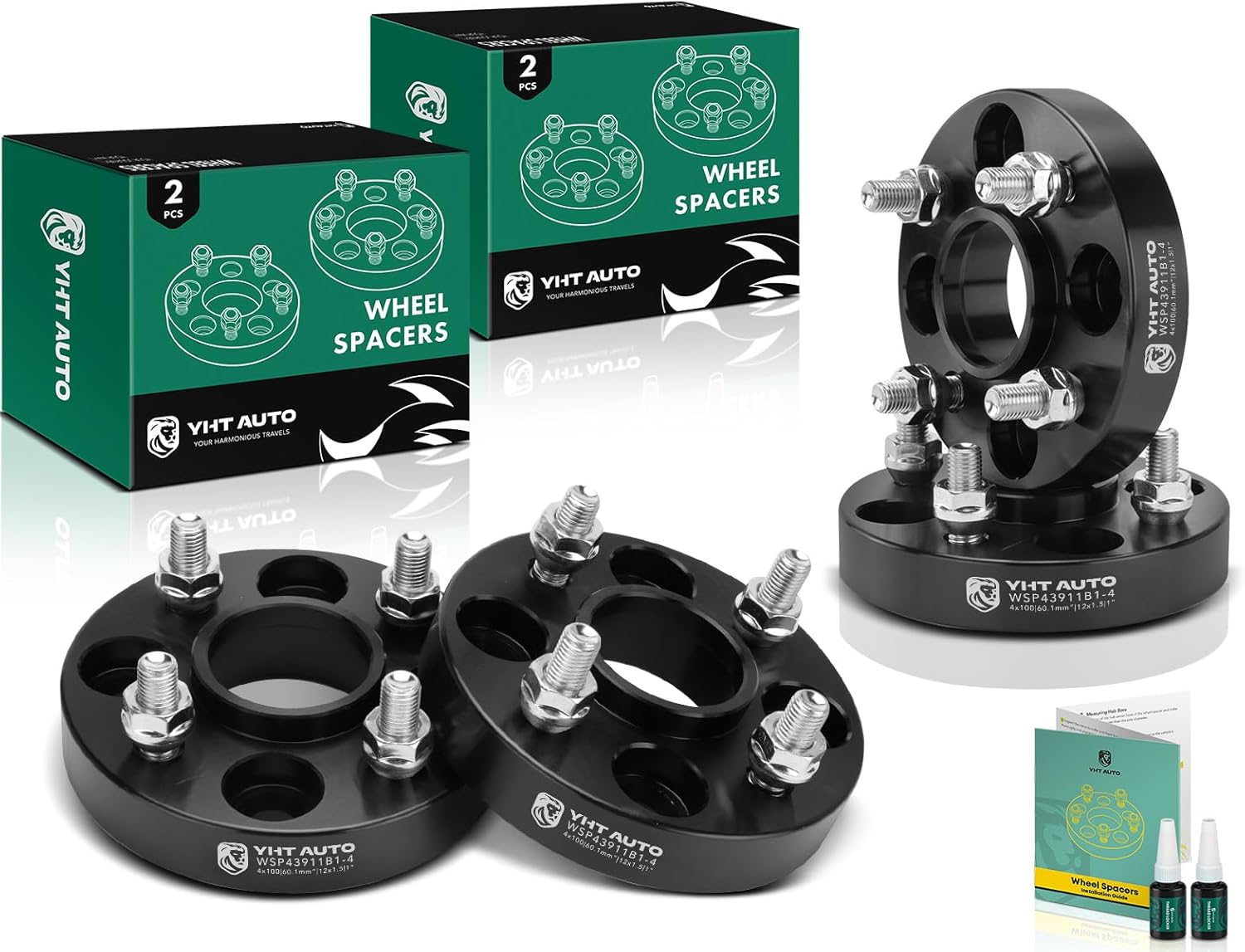 YHTAUTO 4X100mm Hub Centric Wheel Spacers 1 Inch Fits Chevrolet, Toyota, Honda, Dodge, Mazda, Acura, Saturn, Scion Models Wheel Tire Spacers w/ M12x1.5 Studs, 60.1mm Hub Bore 4 Lug 4PCS Black Adapters