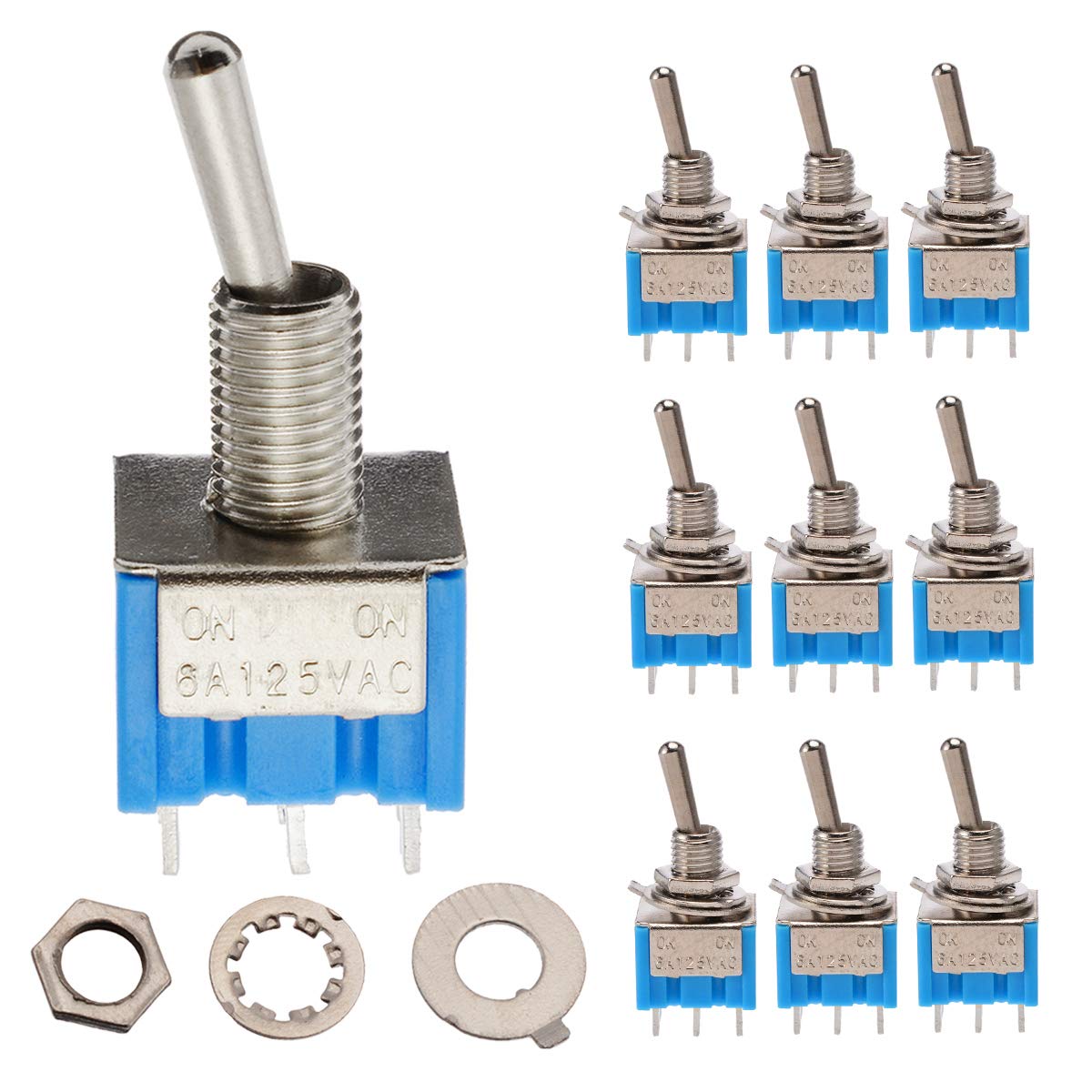 Interrupteur MTS-202 DPDT commutateur bleu haute précision 6 broches 6A 125VAC pack de 10