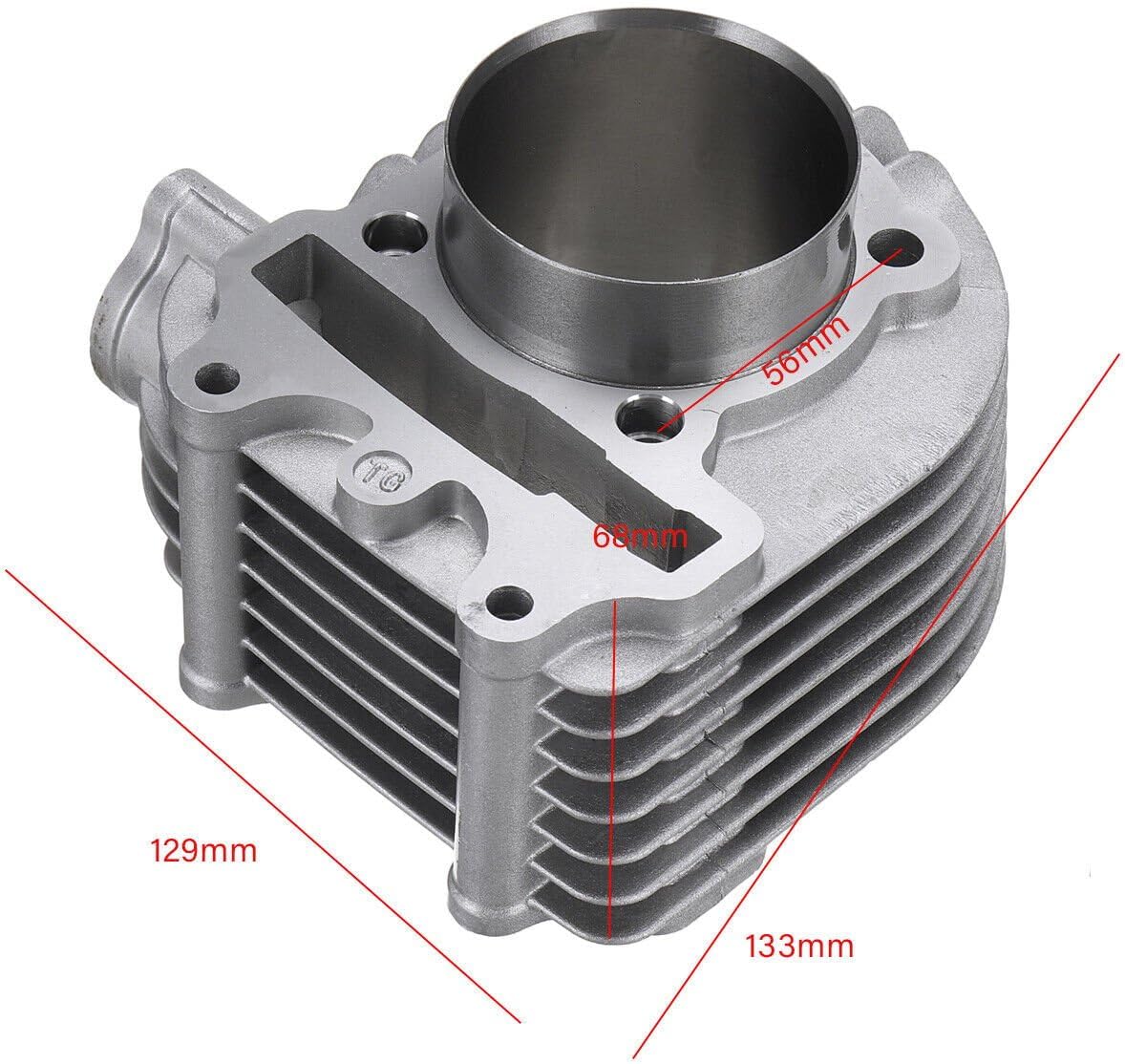 RedCap Motorcycle 61mm Big Bore Head Cylinder with Piston Rings Rebuild Kit for GY6 170cc - 200cc Bikes Engine TANK 200 TaoTao Bull 200 with 57mm Stud Spacing Type K-Block (Engine LF161QMK)