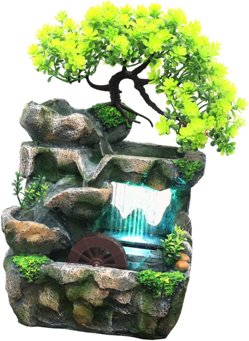 Small Indoor Water Fountain Tabletop Waterfall Desk Fountain Decoration for Relaxation Zen Home Office Bedroom US Plug