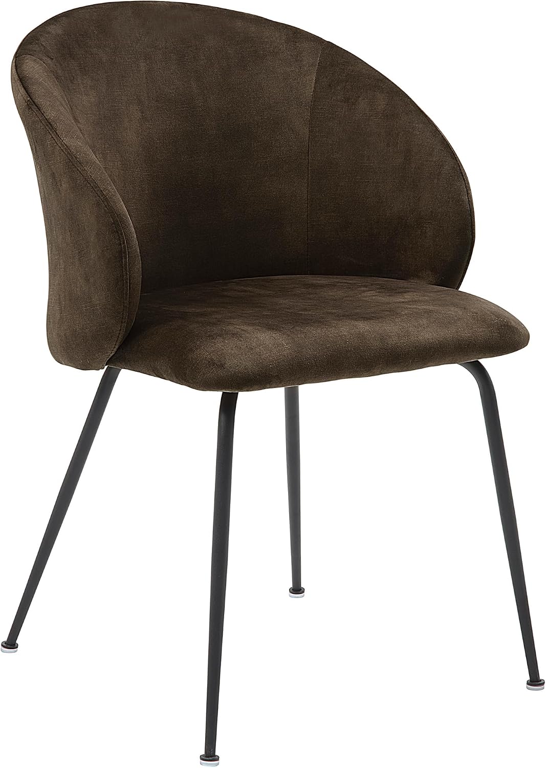 Lexicon Dining Chairs Set of 2, Modern Kitchen & Dining Room Chairs, Velvet Upholstered Cushion Seat, Round Back, Armless, Sturdy Black Metal Legs, Easy Assemble, Brown