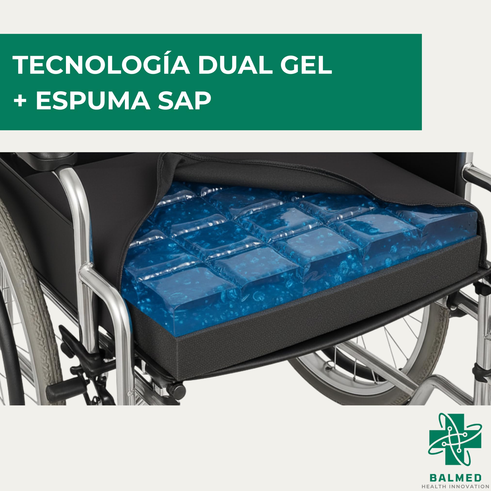 Cojin Antiescaras - Ortopédico para Silla de Ruedas - Alivio de Presión - Gel SAP 62% + 28% Viscoelastica - Ideal para Hemorroides, Úlceras y Postoperatorios - Producto Certificado por la AEMPS