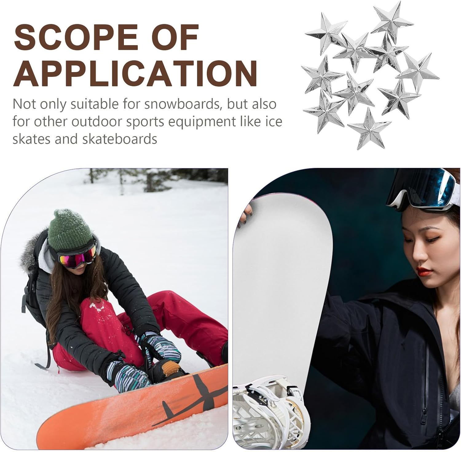 10pcs Snowboard Stomp Pads Starshaped Spikes Metal Grip Pads with Self-Adhesive Double-Sided Tape for Easy Installation, Non-Slip Foot Grips for Outdoor Sports Snowboarding