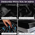 Sleep Sanctuary Satin Sheets Queen Size – 4 Piece Luxury Silky Bed Set, Softer Than Silk, 15" Deep Pocket, Cooling & Wrinkle-Free, Moisture-Wicking & Breathable for Hair & Skin (Black)
