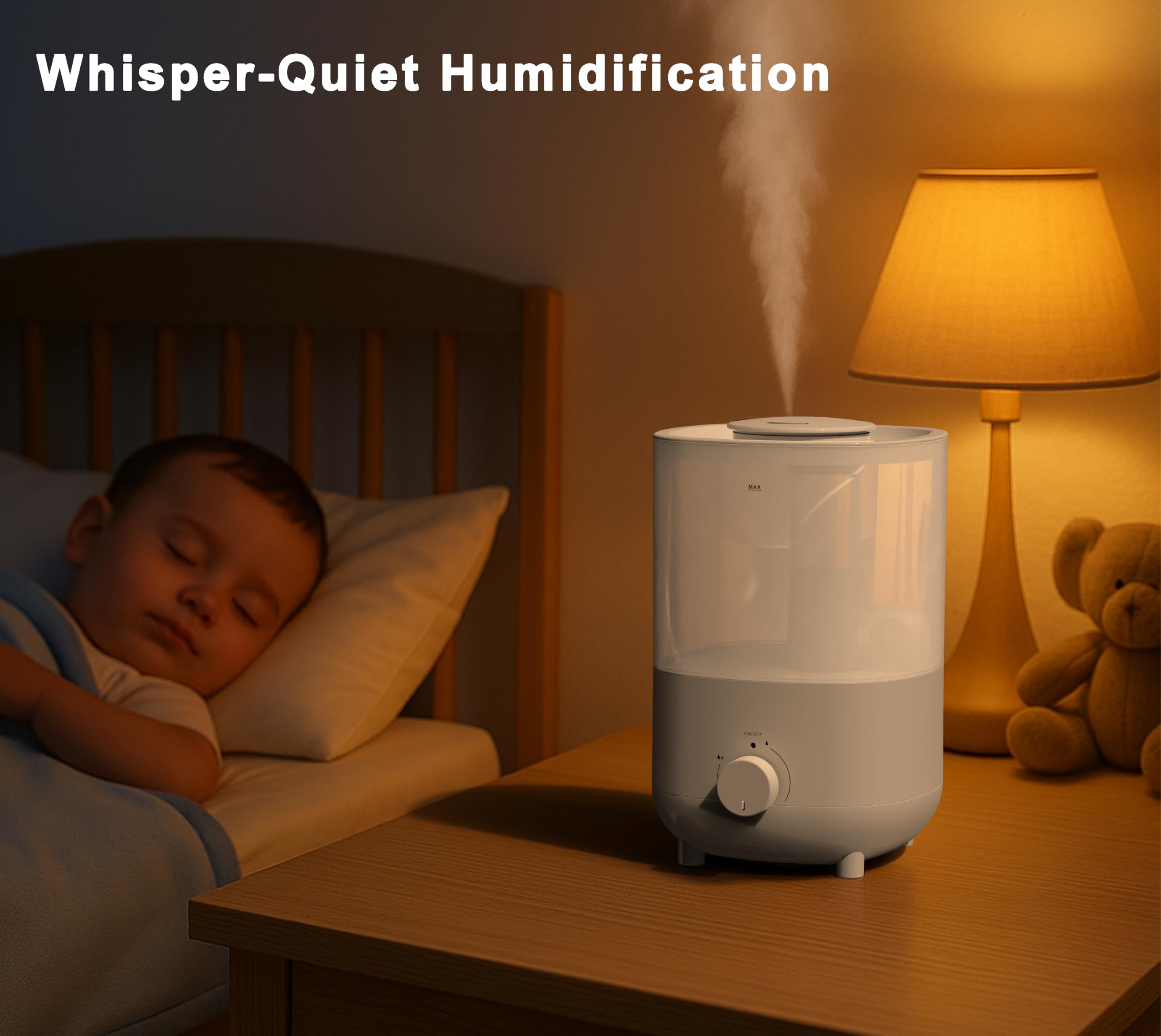 iTOMA 2111 - Humidificador de 2,6 l, color blanco, funcionamiento con una sola pulsación, niebla ajustable 360°, ultrasónico silencioso, para dormitorio y oficina