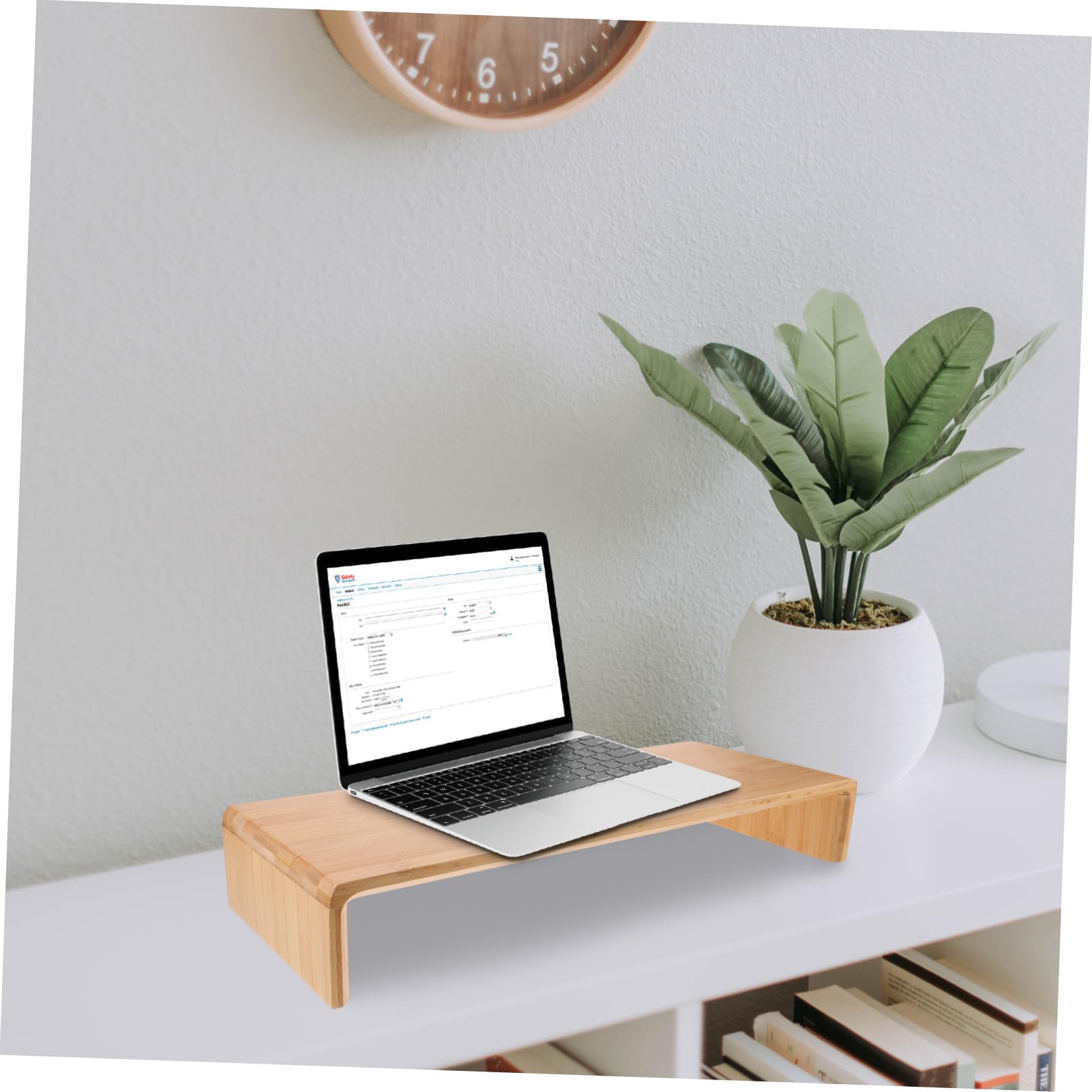 Rialzo per Monitor da Scrivania in bambù Beige, Supporto Ergonomico Il Benessere Visivo e Postura Comoda, per Casa e Ufficio