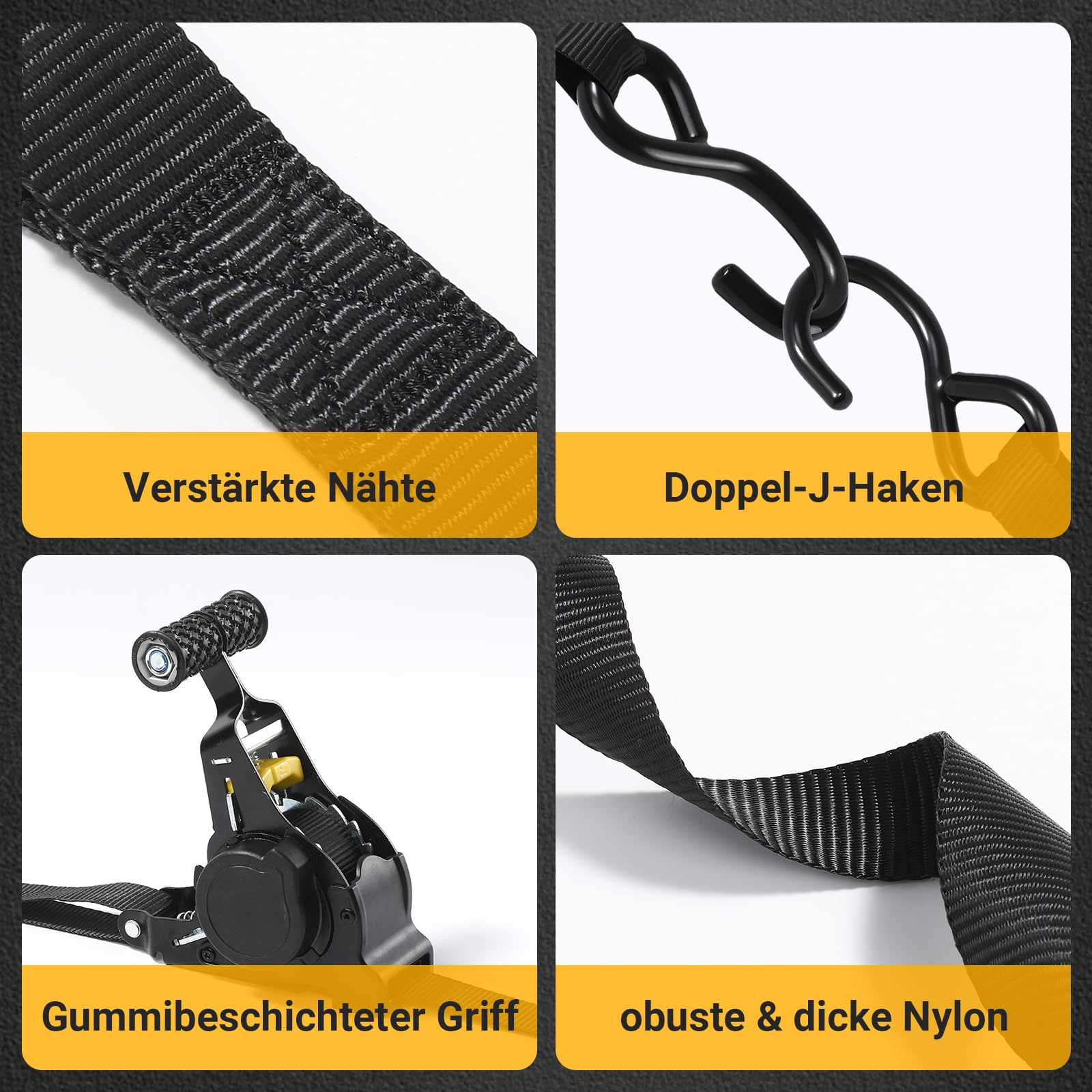 4 Stück Automatik Spanngurte - mit S Haken, 680KG Zurrgurte 3M x 25mm,Automatischer Spanngurtaufroller - Spanngurte mit Ratsche - für Fahrrad,Motorrad,Anhänger(Schwarz