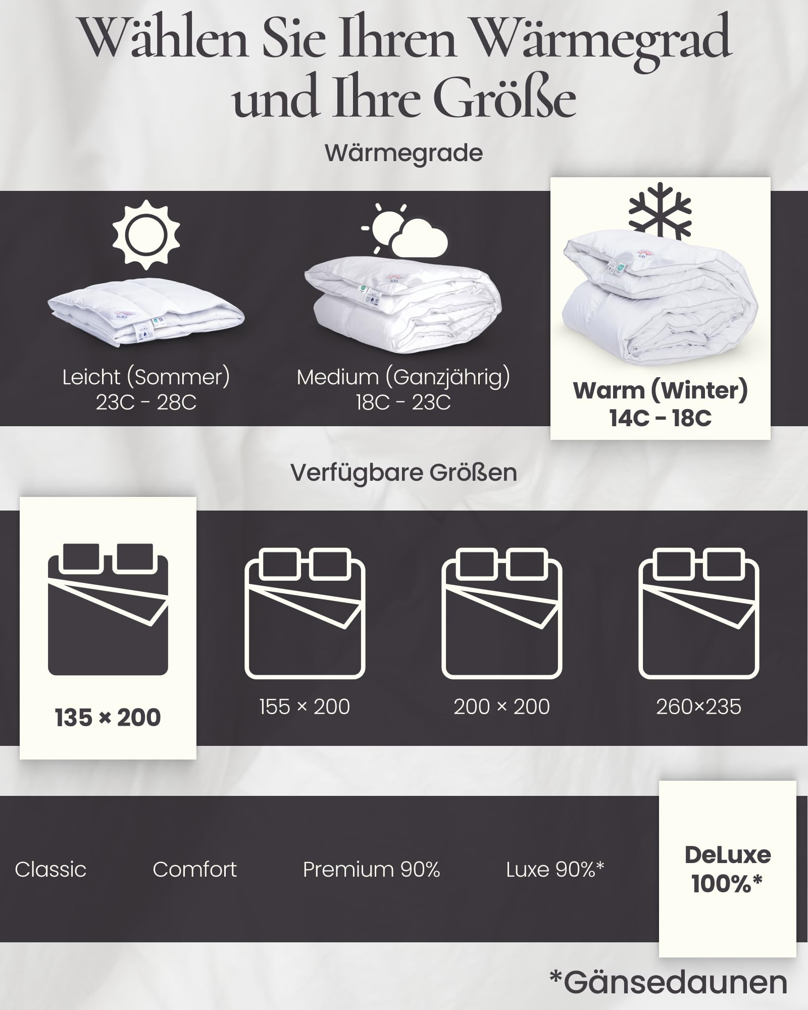 Aura® Luxus Daunendecke 135x200 cm extra warm | Deluxe 100% ungarische Gänsedaunen Klasse I | Oeko-TEX® Standard 100 | Allergikergeeignet Winter Bettdecke
