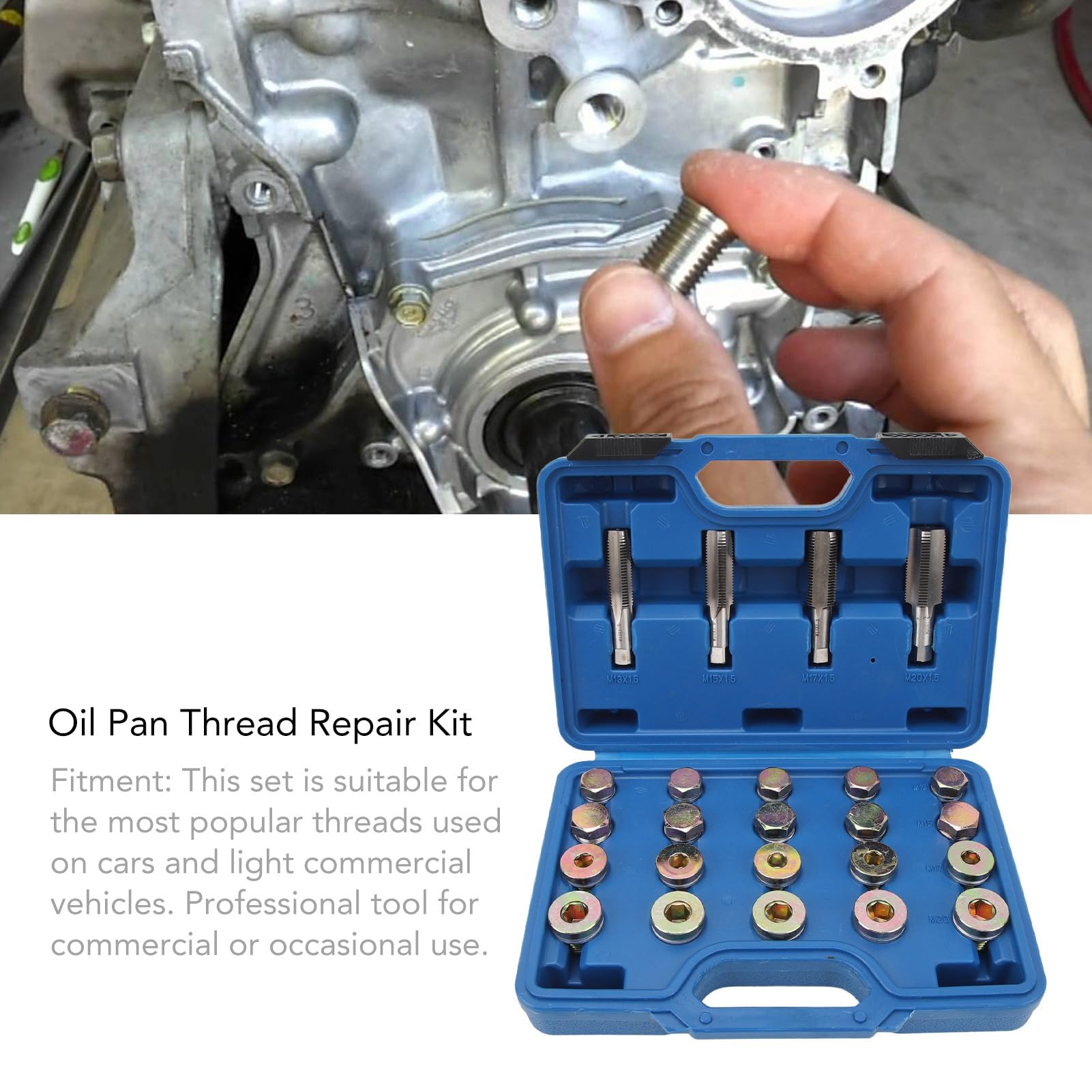 Ausla Kit di Riparazione della Filettatura della Coppa dell'olio da 64 Pezzi, Strumenti di Riparazione della Filettatura in Acciaio per Tappo di Scarico della Coppa e, Adatto per la Manutenzione e