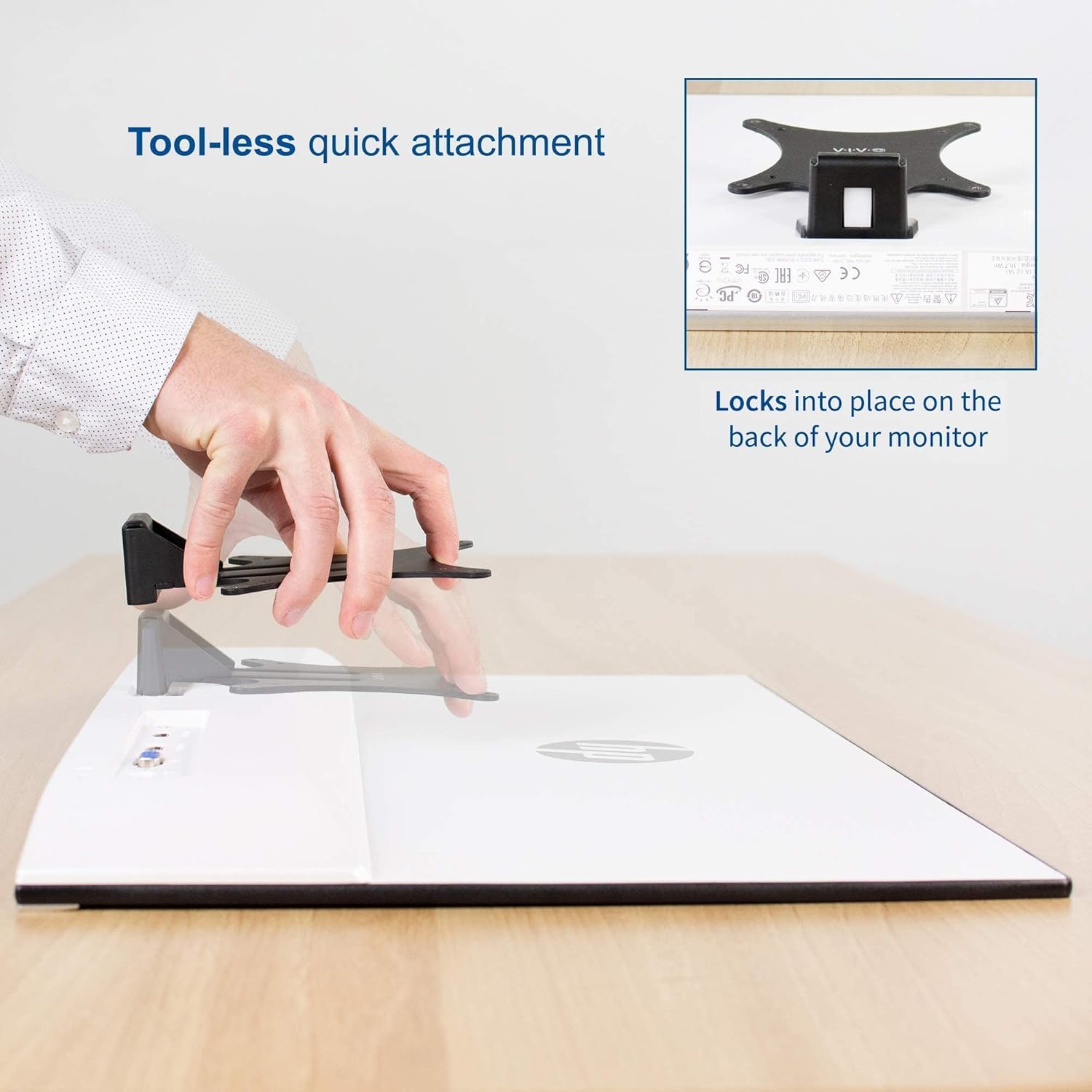 VIVO 2 Quick Attach VESA Adapters Designed for HP Models 27er, 27es, 27ea, 25er, 25es, 24ea, 23er, 23es, 22er, 22es, 22f, 23f, 24f, 25f, and 27f with Dual Monitor Desk Mount for 13 to 27 inch Screens