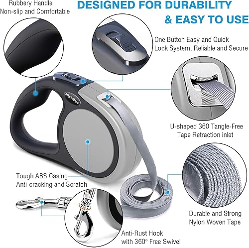 Miniatura 6 de MigooPet - Correa retráctil resistente para perros de 16 pies, resistente y duradera, para perros de hasta 45115 libras, sistema de bloqueo