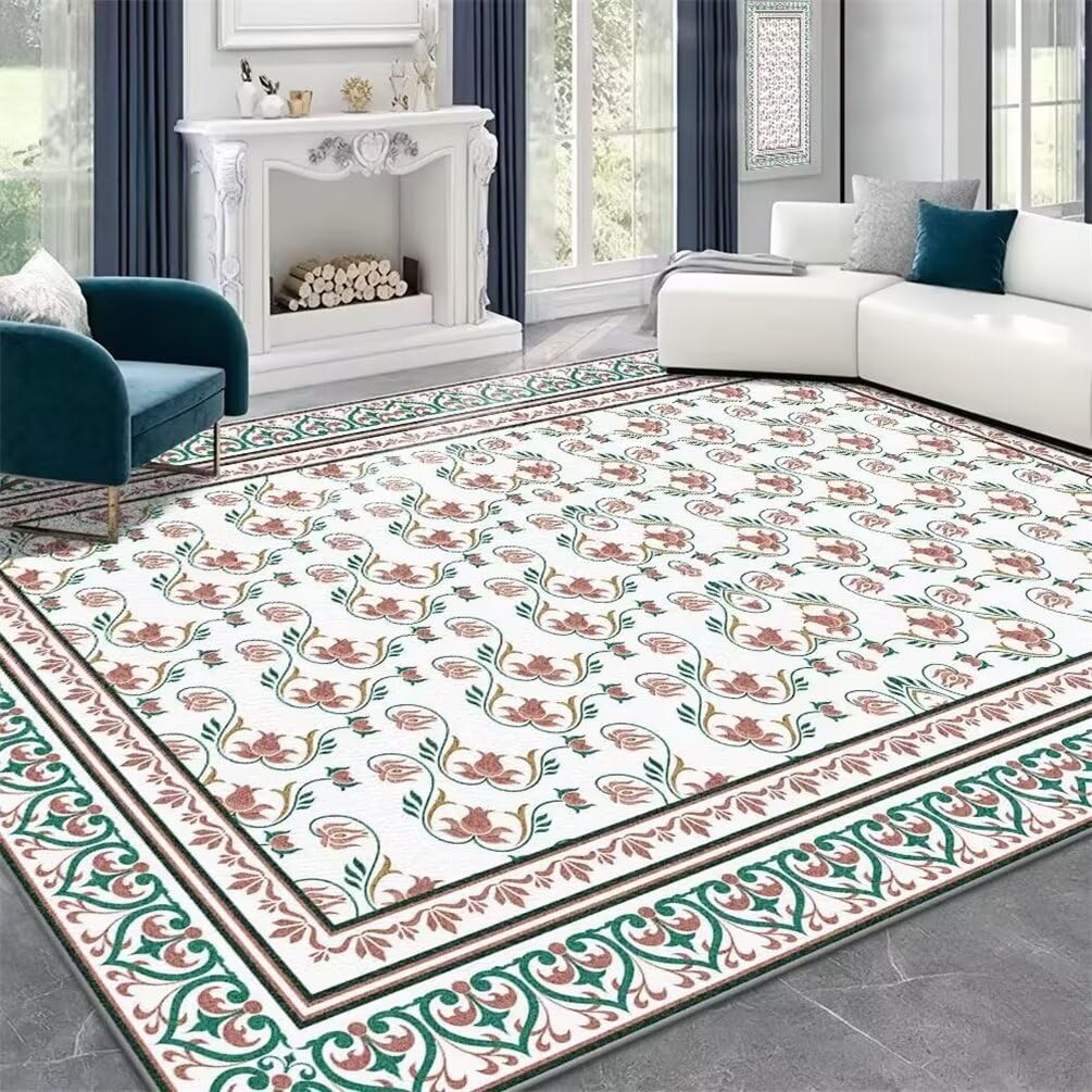 Tapis de couloir moderne fleurs vertes 60x90 cm sous votre chaise de bureau