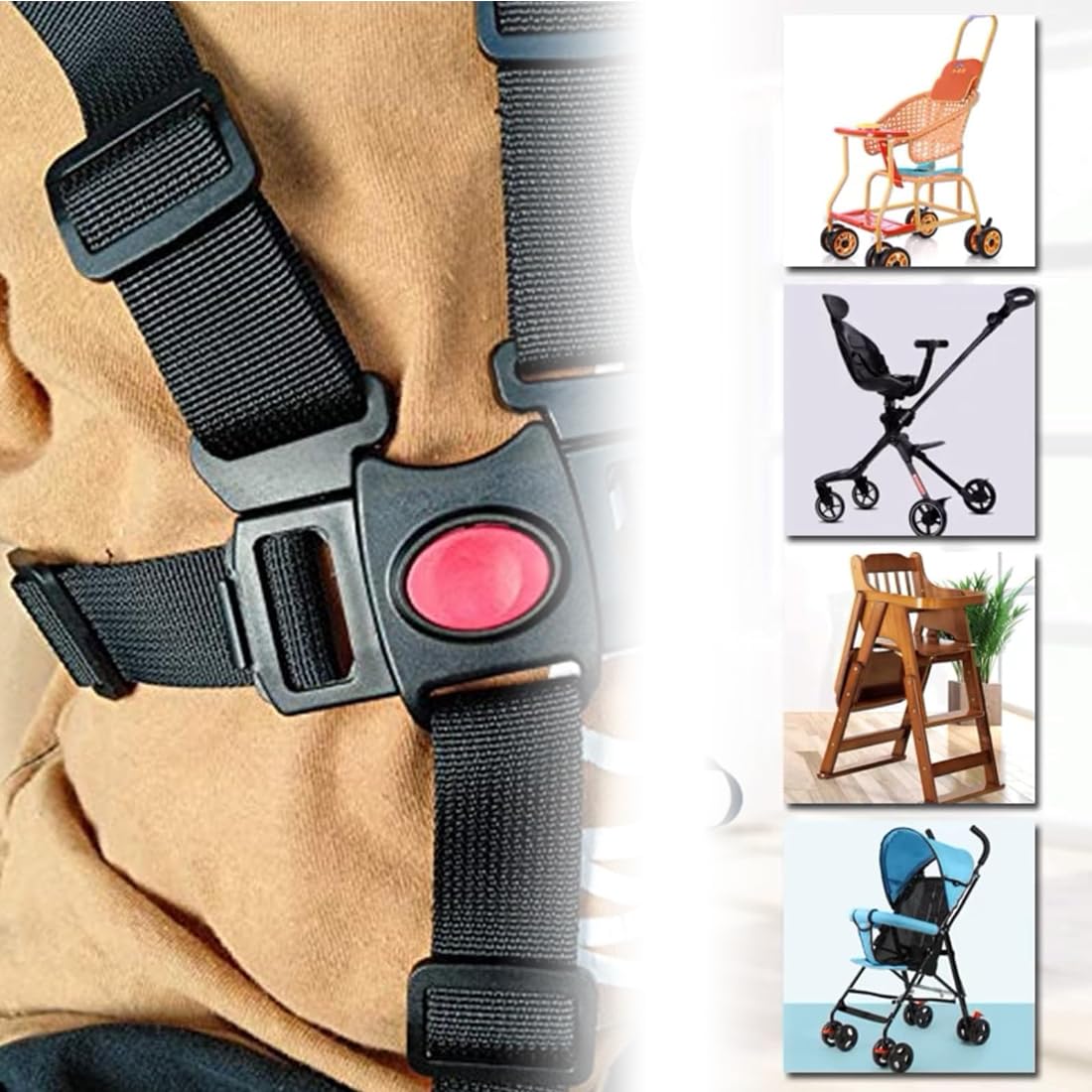 Imbracatura per Seggiolone,Cinture Universali per Seggiolone,Cinture Passeggino Universali,Cintura Sicurezza Passeggino, Cintura di Sicurezza a 5 Punti Regolabile per Passeggini, Sedie, Ganci(Grigio