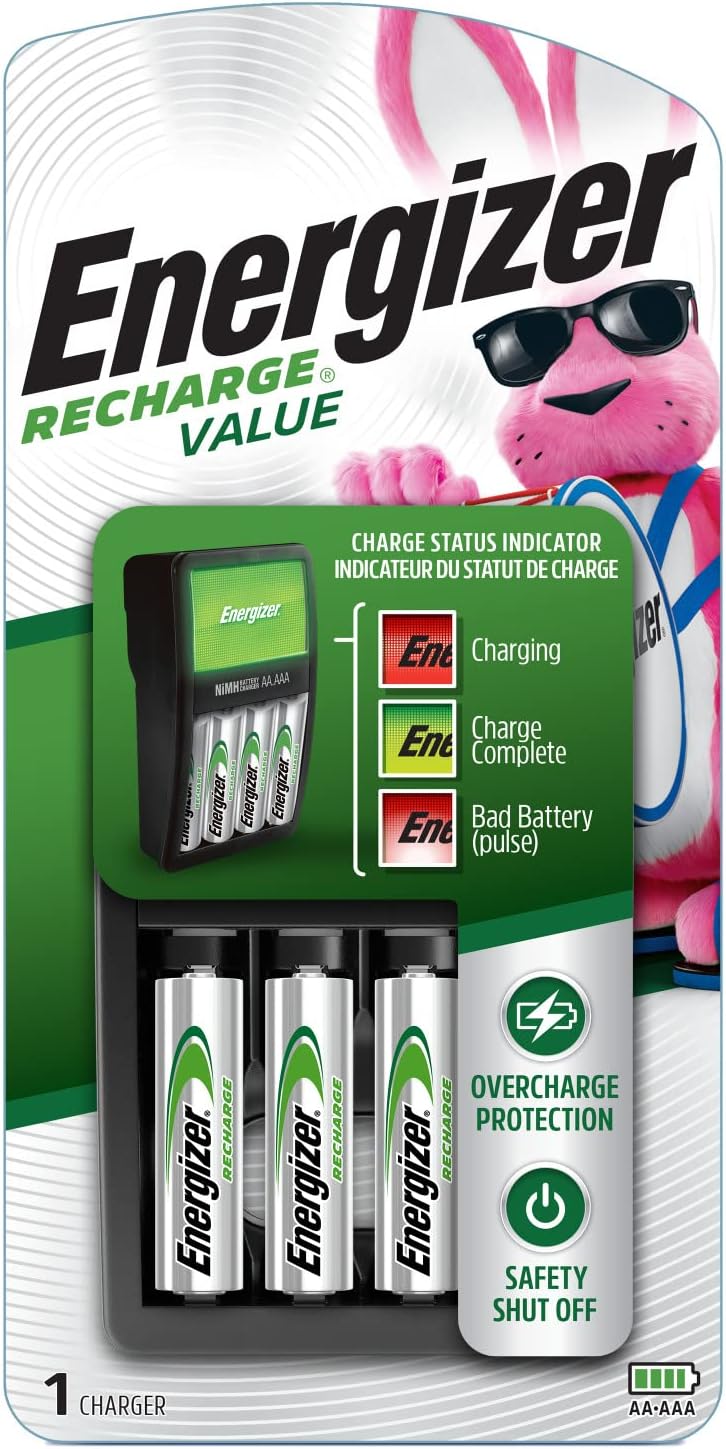 Energizer Rechargeable Aa And Aaa Battery Charger (Recharge Value) With 4 Nimh Batteries, Black, 50608, Maxi