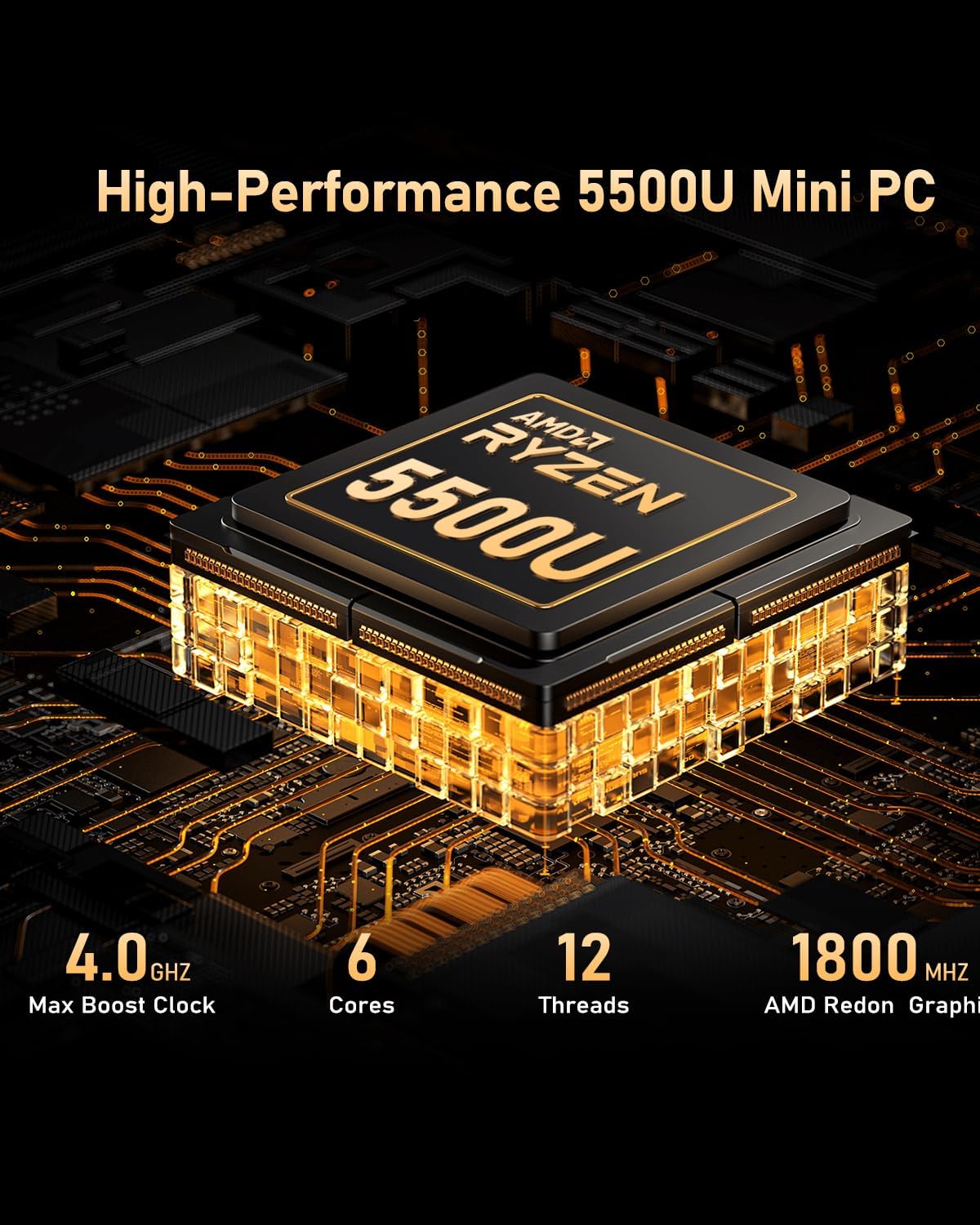 Beelink SER5 Mini PC, AMD Ryzen 5 5500U(up to 4.0GHz) 6C/12T, Mini Gaming Computer 16GB DDR4 RAM 500GB NVMe SSD, Mini PC Computer 4K@60Hz Triple Display 2.5G LAN/WiFi6/BT5.2/W-11 Pro Home/Office - Image 3