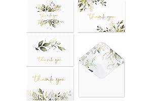 100 Gold Foil Greenery Thank You Cards with Envelopes