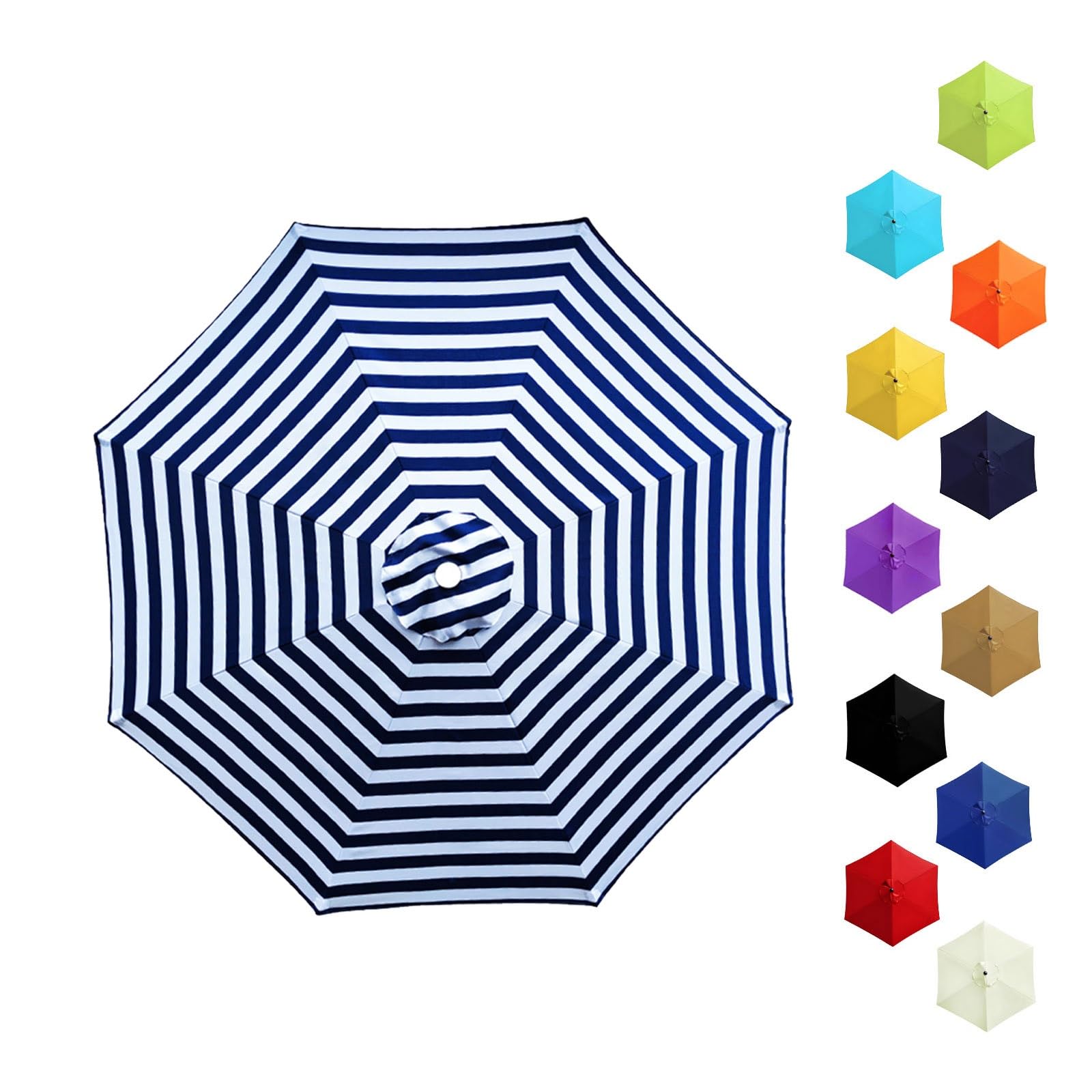 Garden Replacement Parasol Canopy 6/8 Ribs, 2.0m 2.15m 2.30m 2.5m 2.7m 3.0m 3.5m Anti-UV Patio Umbrella Replacement Canvas, Waterproof Parasol Fabric Cover for Market(Blue white,2.15m/6 Arms)