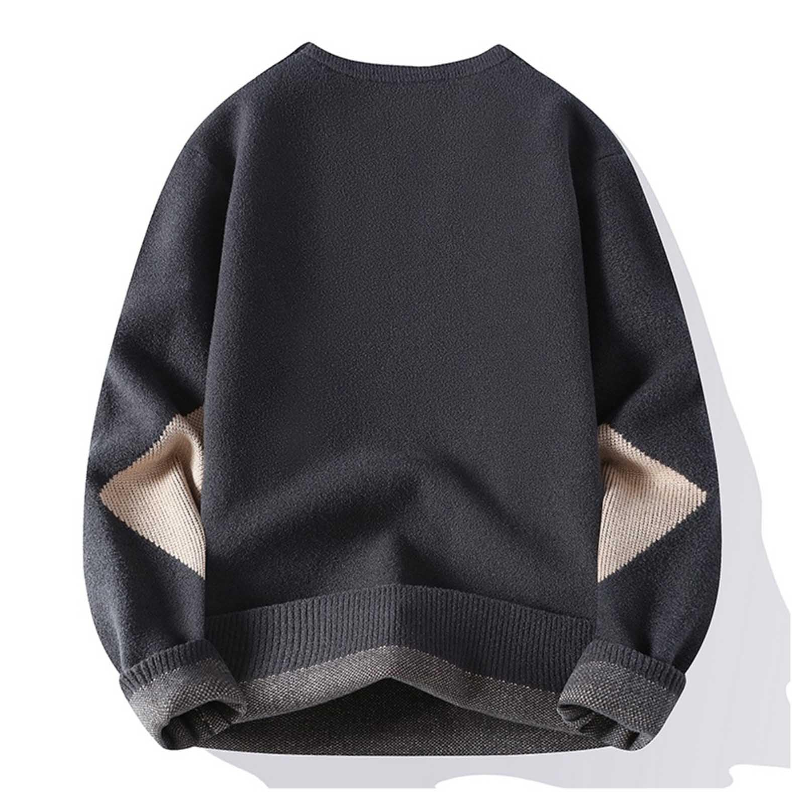 Fleece Pullover Herren Winter - Herrenpullover mit Rundhals und Farbblockdesign Lässiger Strickpullover mit Lockerer Passform