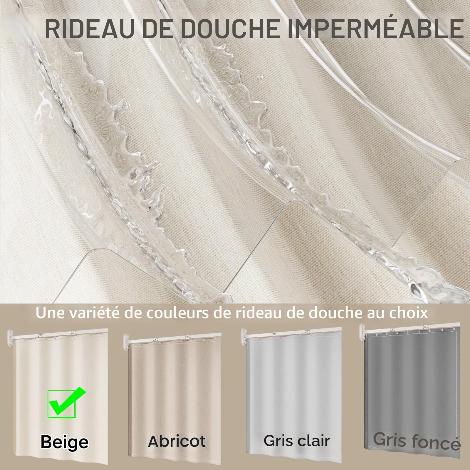 Tringle A Rideau De Douche Angle sans Percage, Tringle À Rideau De Douche Pliable avec Ventouses, Barre De Douche en L Rétractable pour Baignoire De Salle De Bain(Beige,102cm)