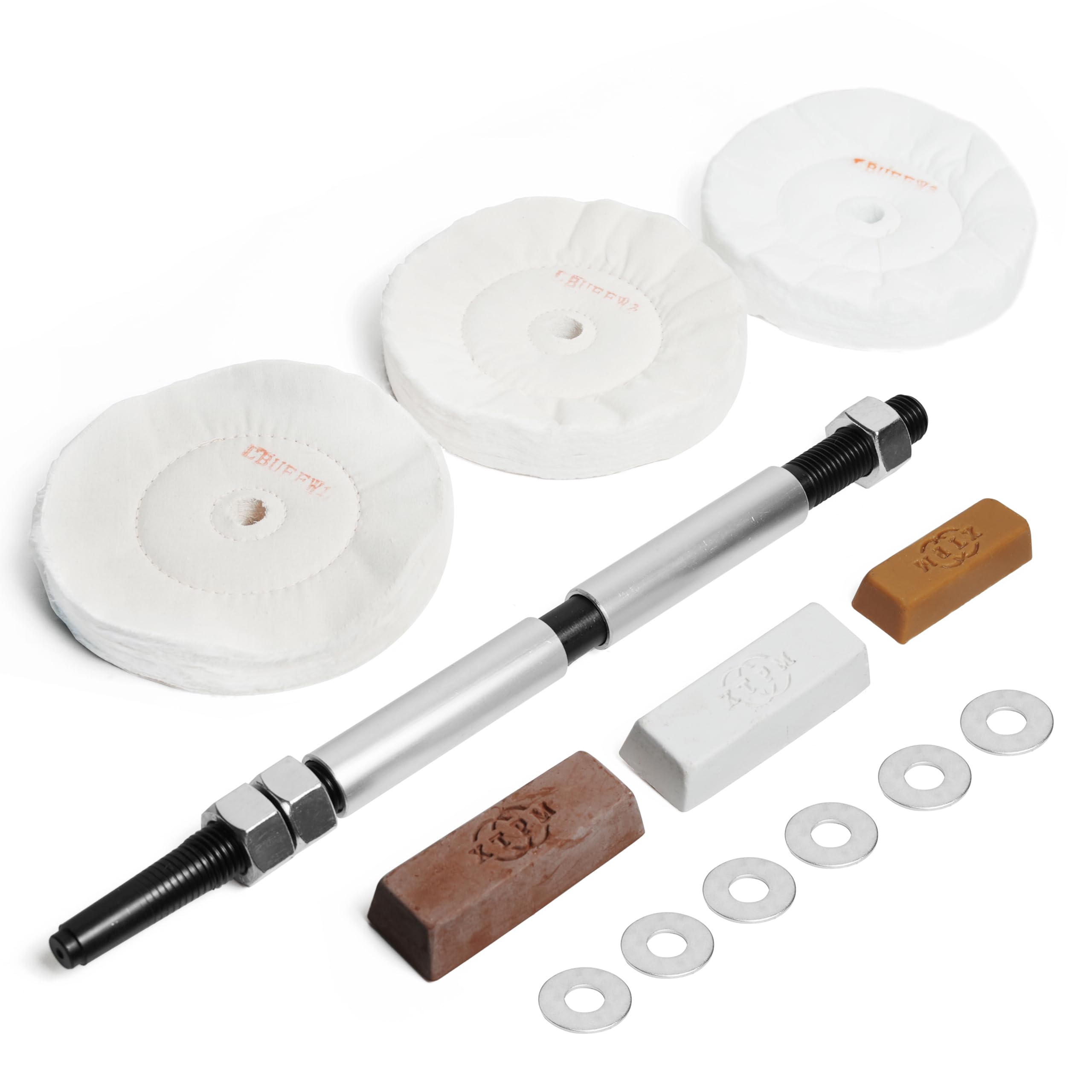 BMWOOD Woodworking Lathe Buffing System MT2 Mandrel,3-Step Buffing Wheel Kits 8 inch with 3pcs Polishing Cutting Compounds.