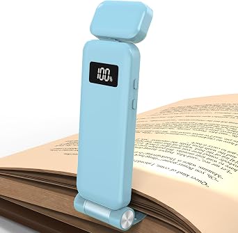 Rechargeable Clip-On Book Light with Battery Indicator - 9 Modes (3 Color × 3 Brightness), USB-C Fast Charge, Ultralight 1.6 oz & 0.49" Slim, Bed Reading Lamp Stocking Stuffer for Book Lovers, Blue