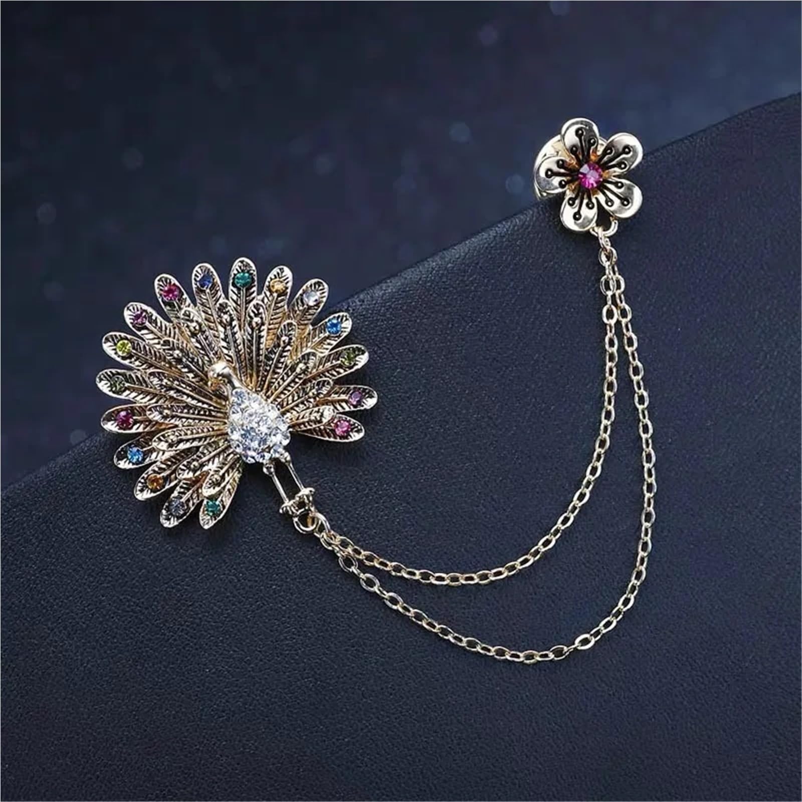 Cadena para broche, Broches de borlas vintage para mujer y hombre unisex para traje camisa cuello cadena solapa joyería retro para boda