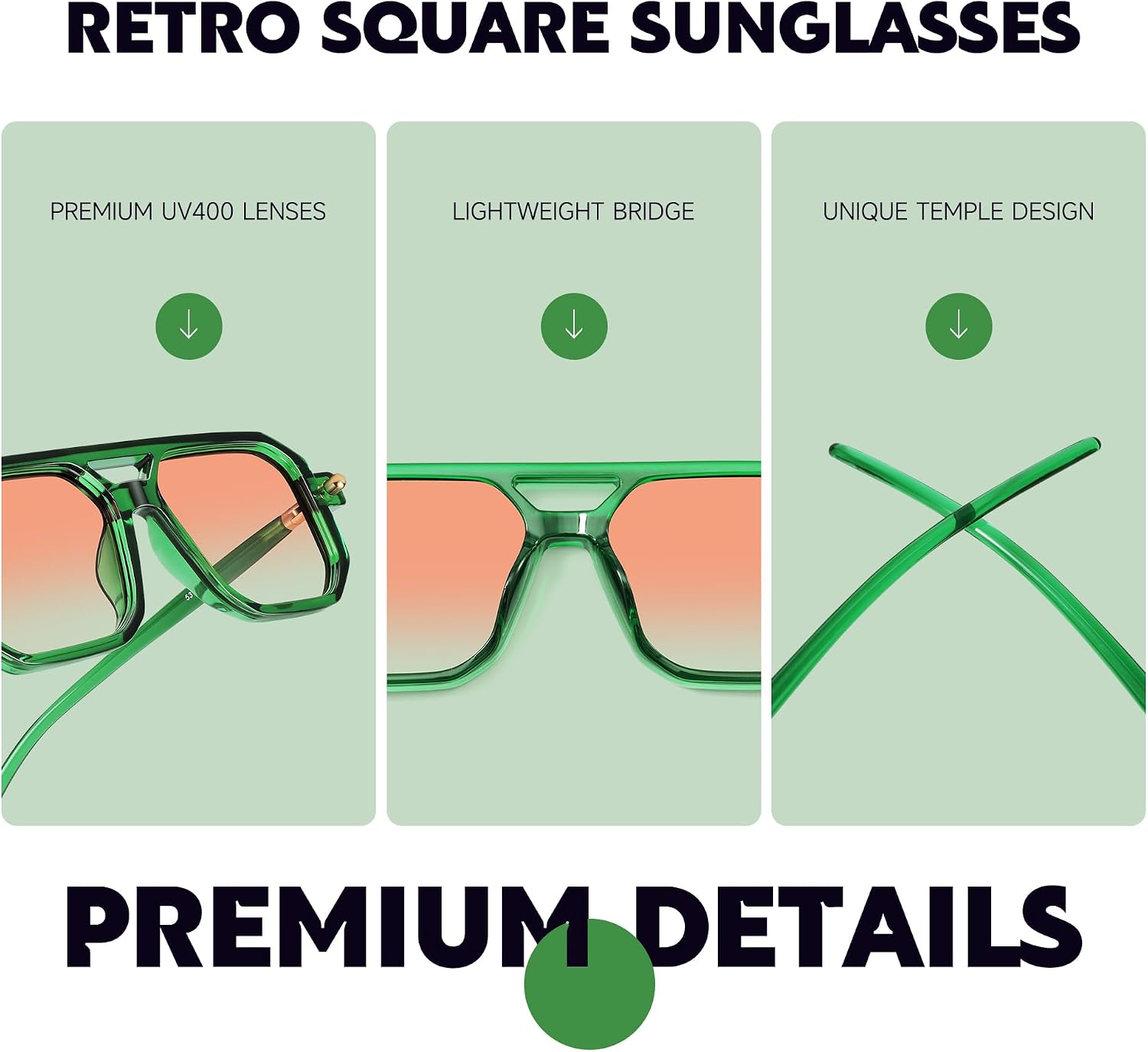 Retro Aviator Sunglasses for Women Men - 70s Trendy Square Vintage Shade Sun Glasses UV Protection
