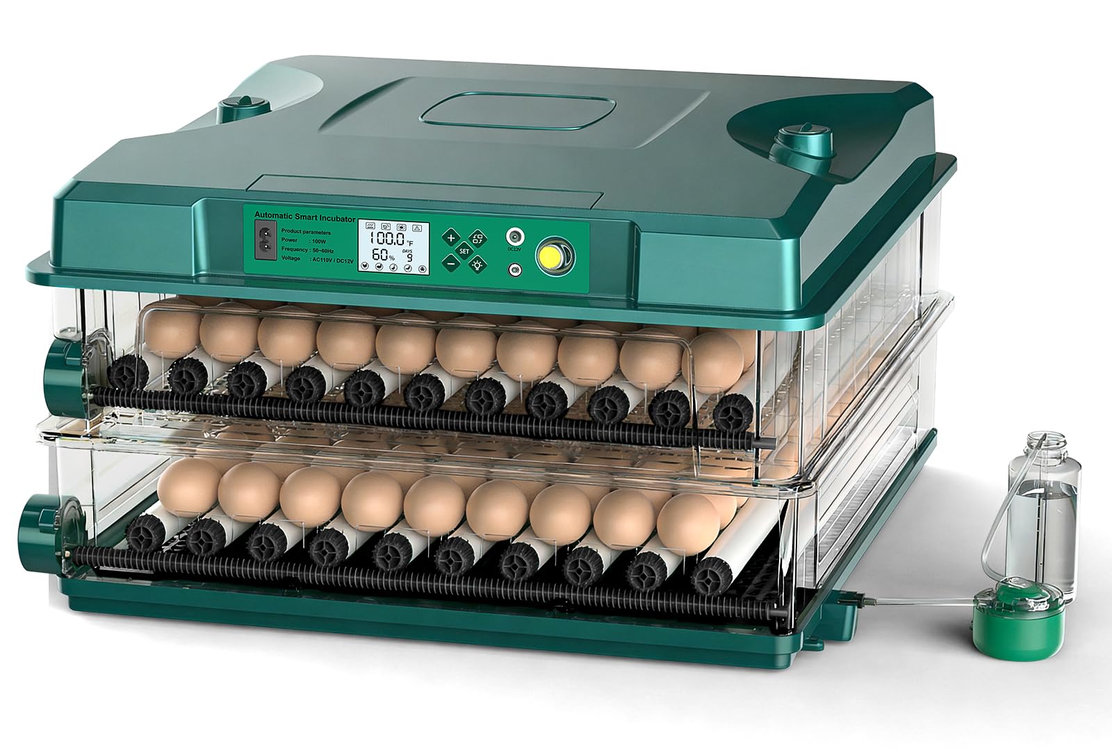 Inkubatory wylęgowe 196 jaj z automatycznym obracaniem jaj, kontrola temperatury i wilgotności, automatyczna pompa wodna, 5 trybów automatycznej inkubacji, dla kurczaka, kaczki, gęsi, gołębi