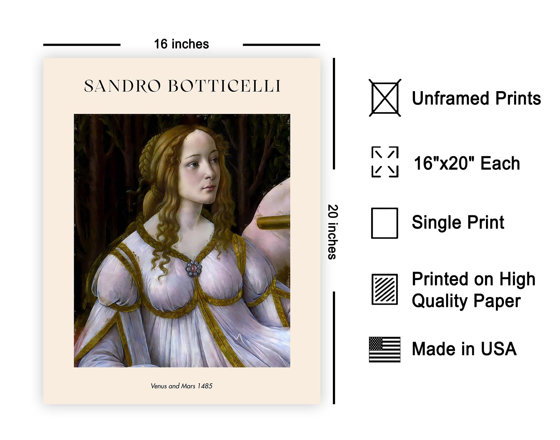 Poster Master Poster di Sandro Botticelli, stampa di Venere e Marte, arte mitologica, arte rinascimentale italiana, dea dell'amore, arte del dio della guerra, decorazione classica per casa o ufficio,
