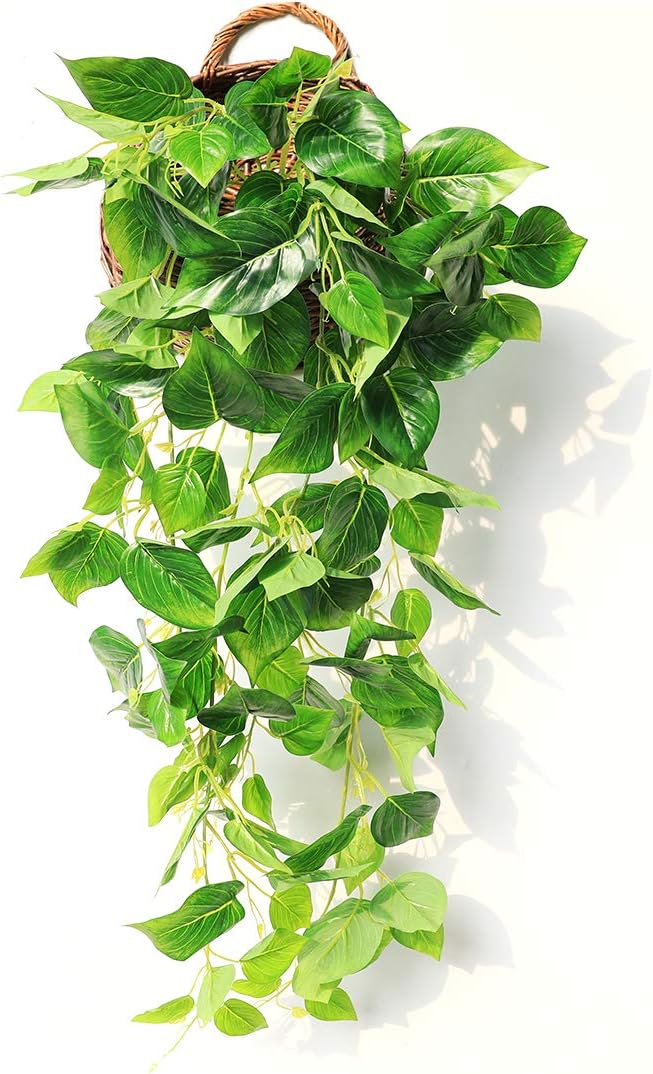 JUSTOYOU 3FT Artificial Hanging Plants Ivy Vine Fake Leaves Greeny Chain Wall Home Room Garden Wedding Garland Outside Decoration Pack of 1(Scindapsus Vine)